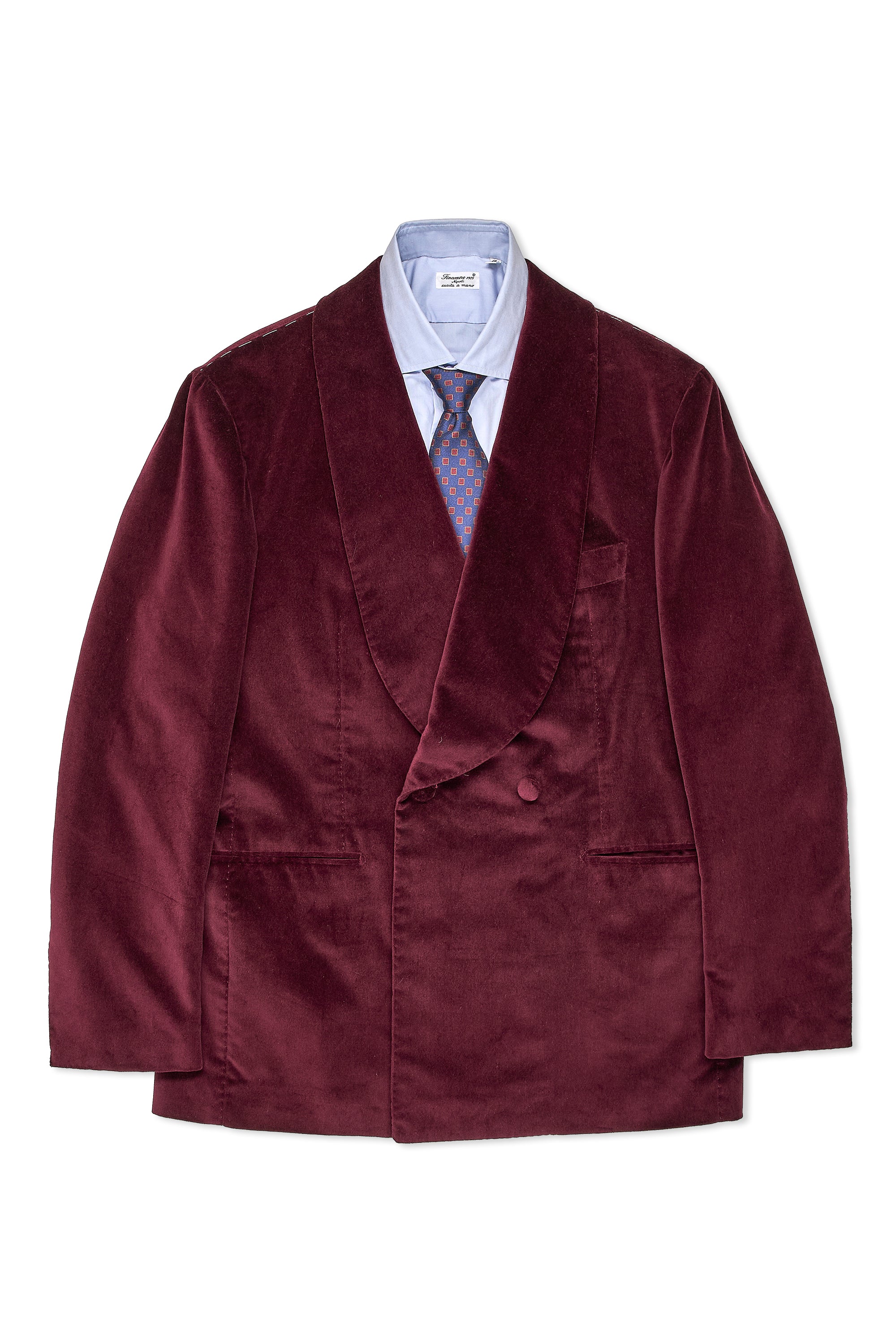 Orazio Luciano 8315 Burgundy Cotton Velvet Shawl Collar Smoking DB Sport Coat