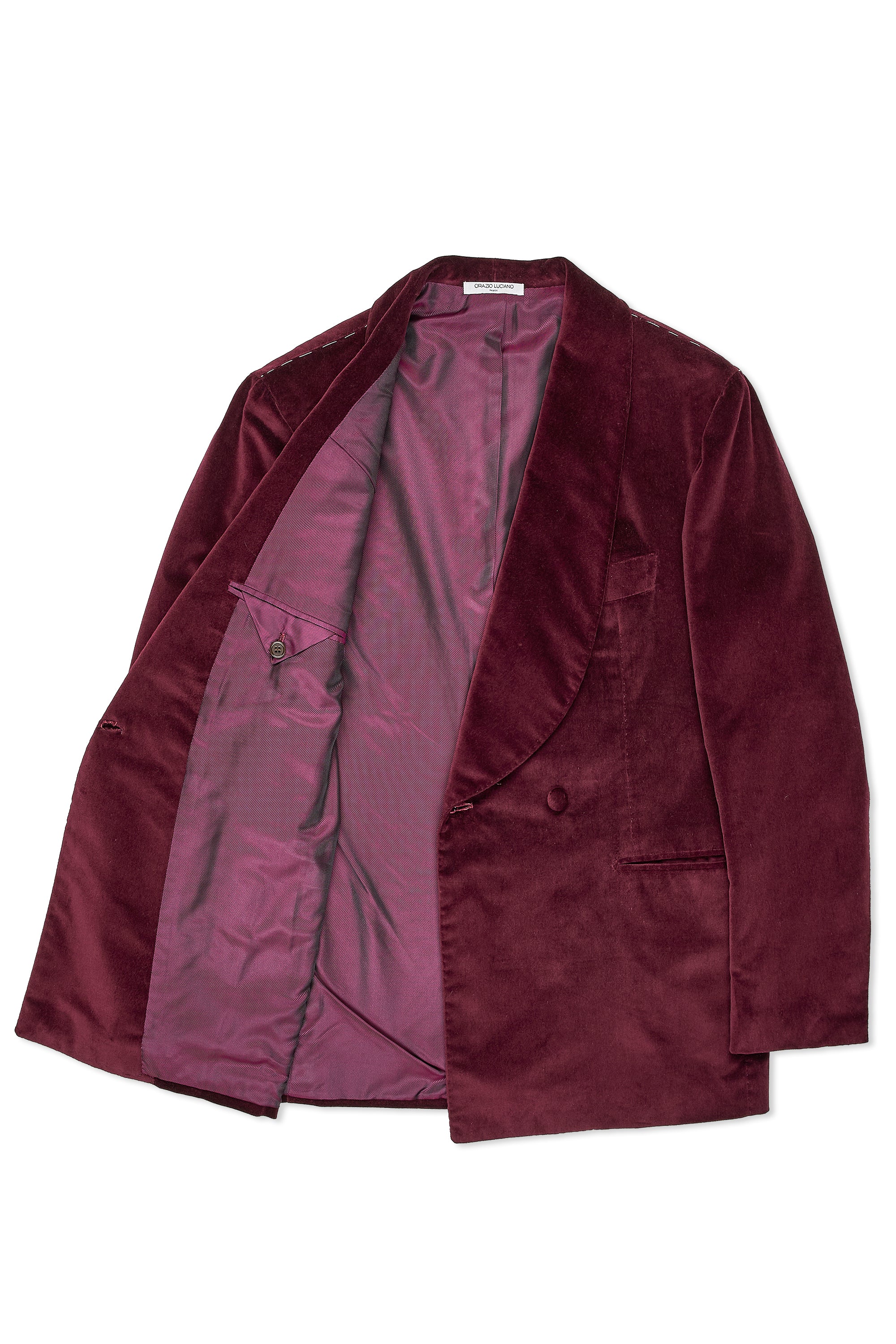 Orazio Luciano 8315 Burgundy Cotton Velvet Shawl Collar Smoking DB Sport Coat