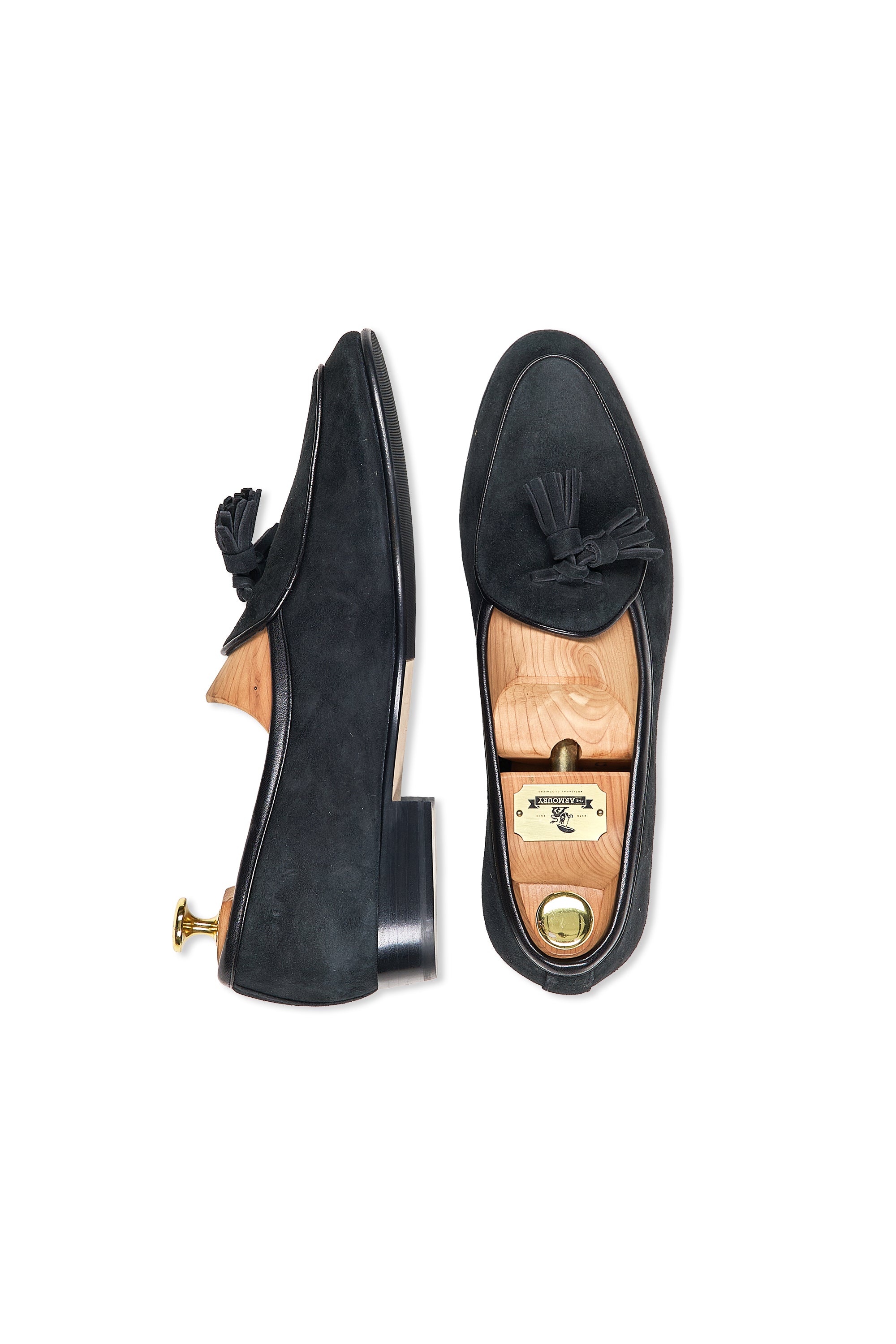 Baudoin & Lange Midnight Navy Suede Sagan Lamb Tassel Loafers