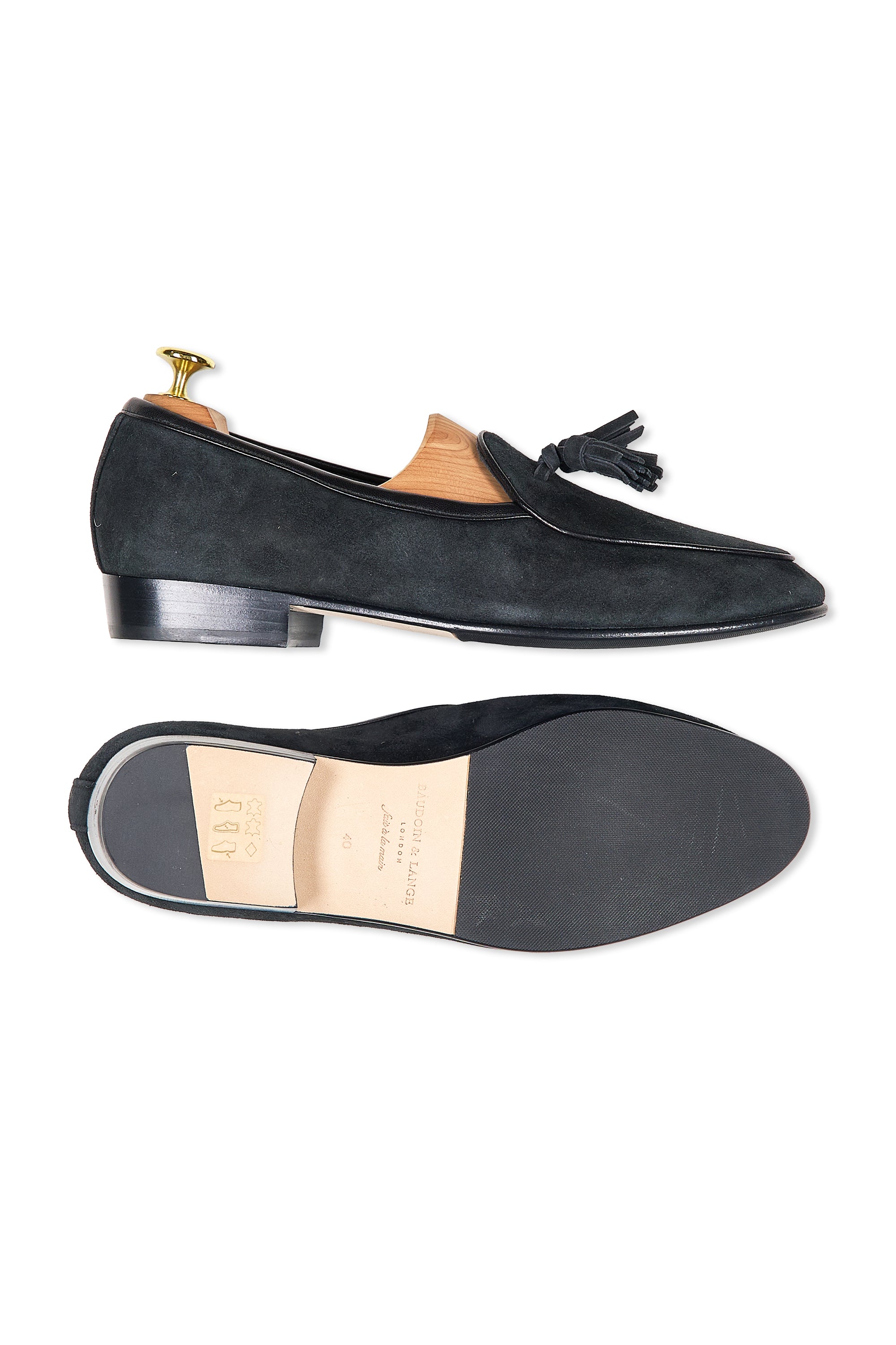 Baudoin & Lange Midnight Navy Suede Sagan Lamb Tassel Loafers