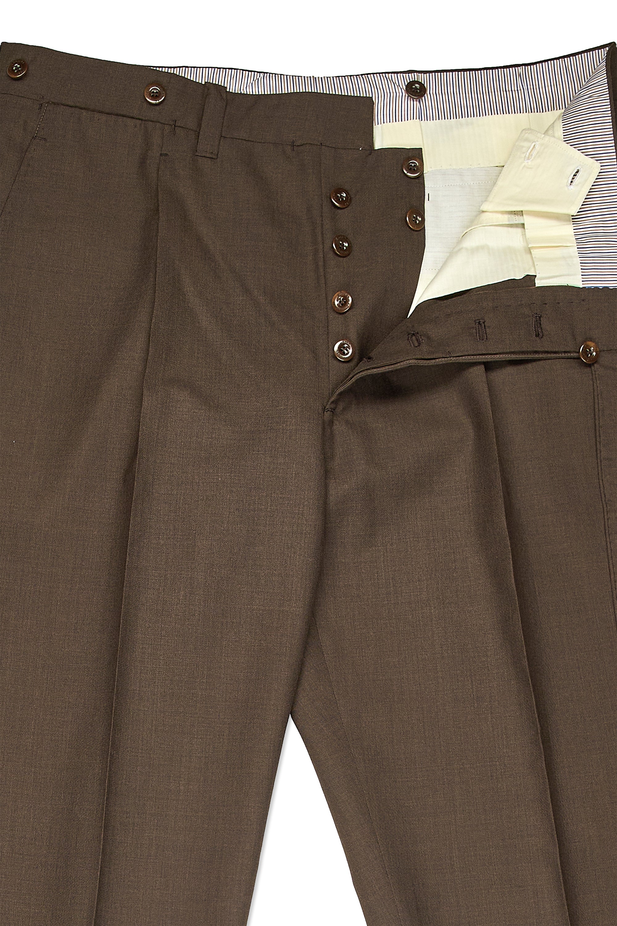 Ambrosi H&S 2619040 Dark Brown Wool Single Pleat Trousers
