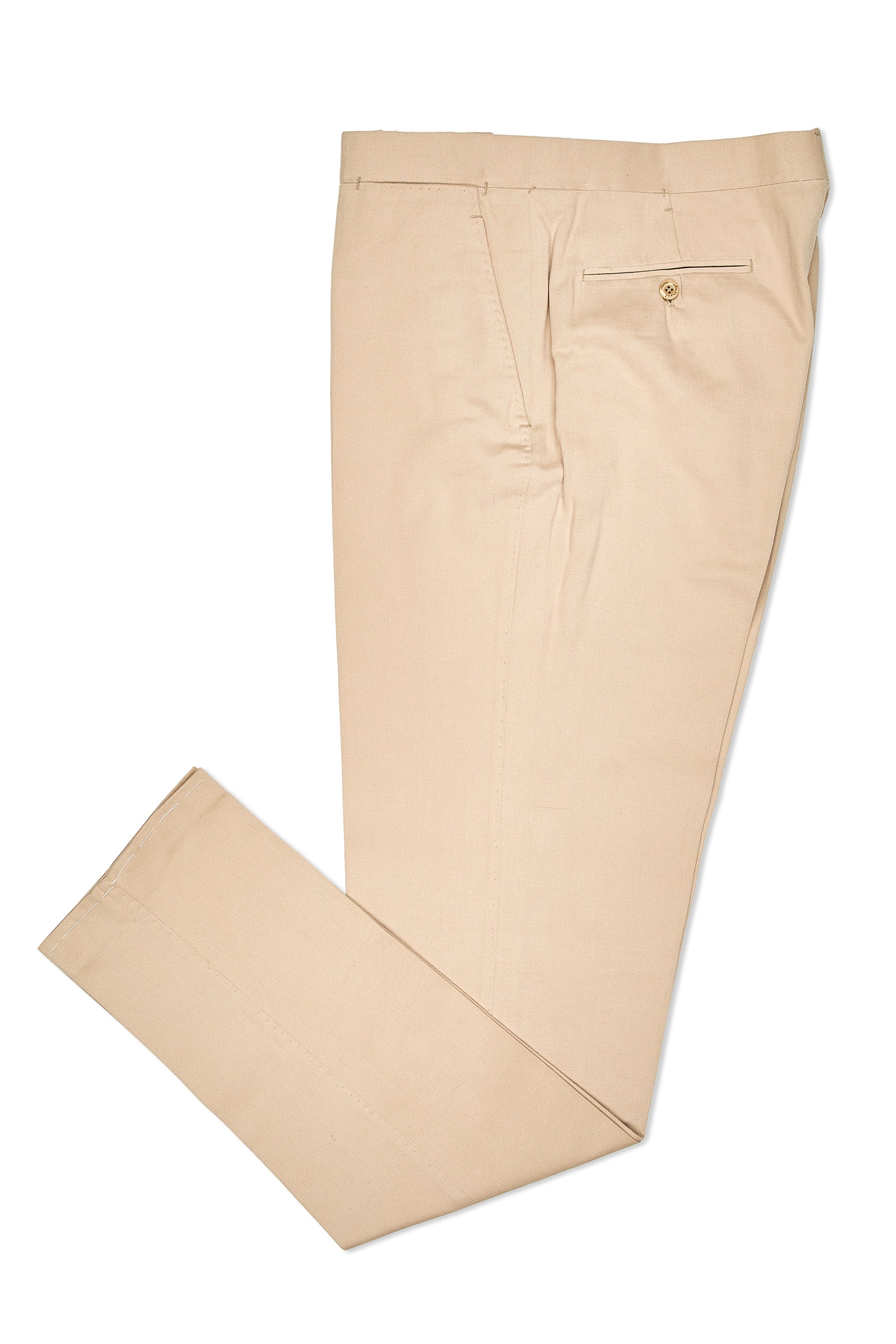 Ambrosi H&S Cream Brushed Cotton Flat-front Trousers