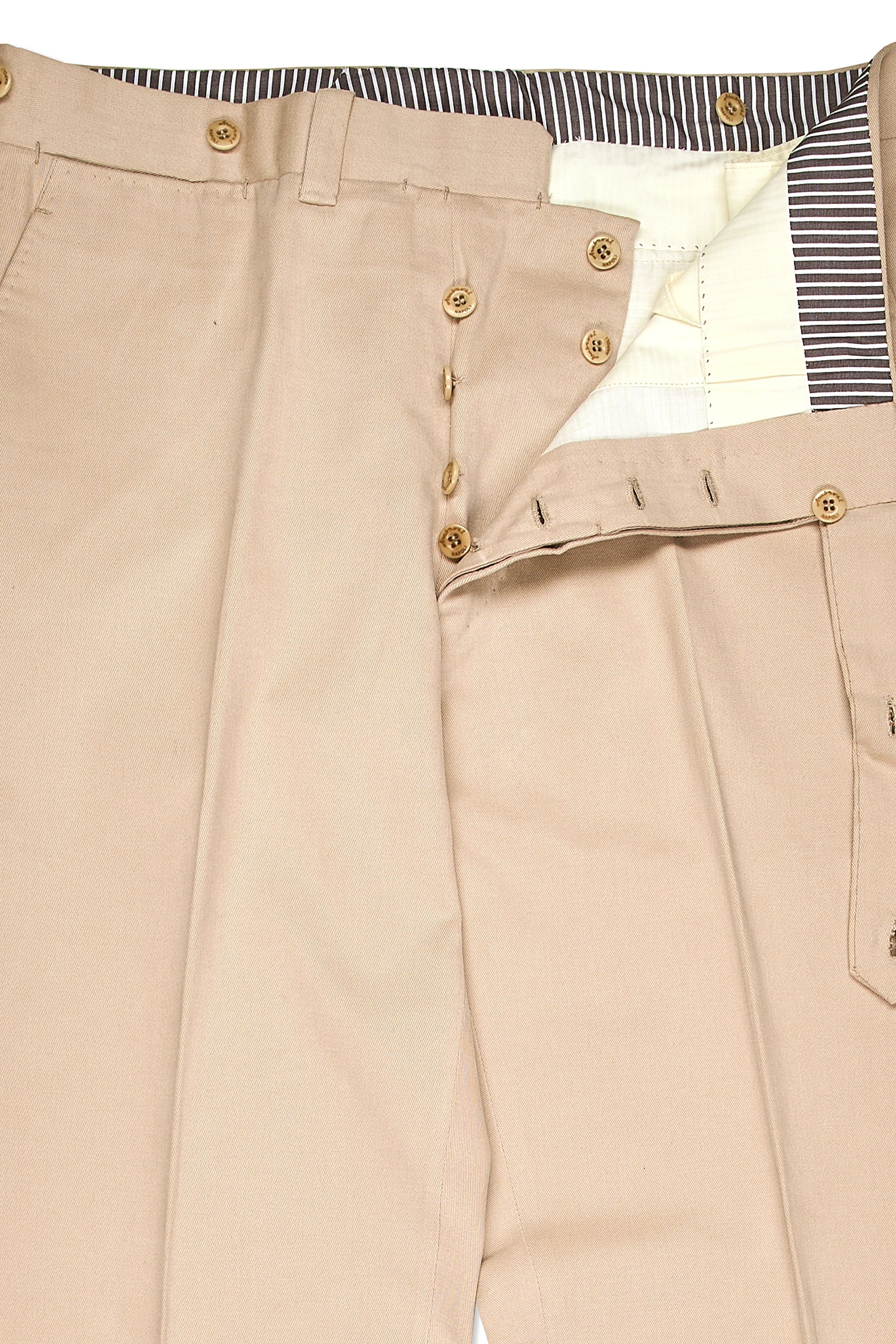Ambrosi H&S Cream Brushed Cotton Flat-front Trousers