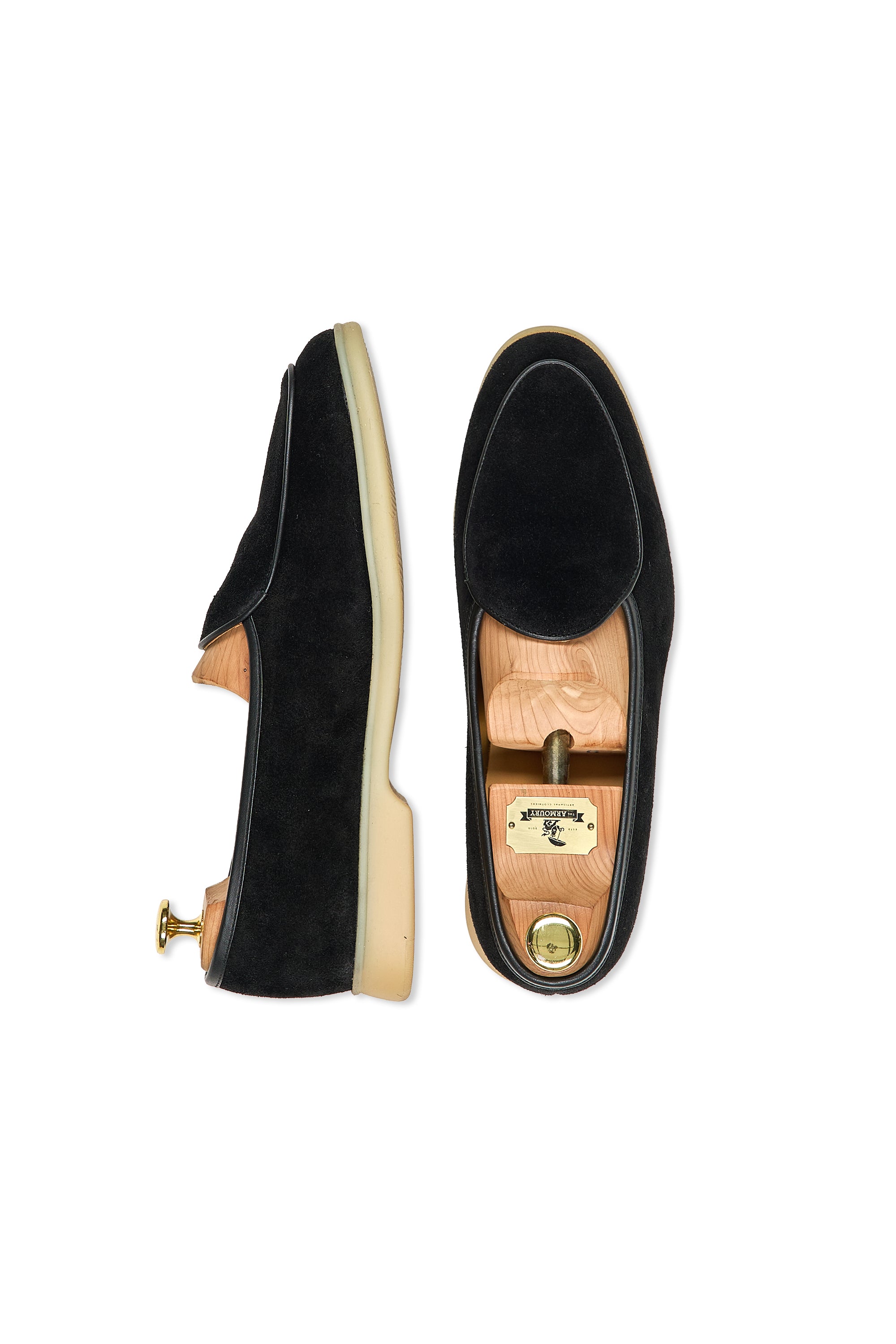 Baudoin & Lange Black Sagan Calf Suede Stride Plain with Natural Rubber Sole Loafers