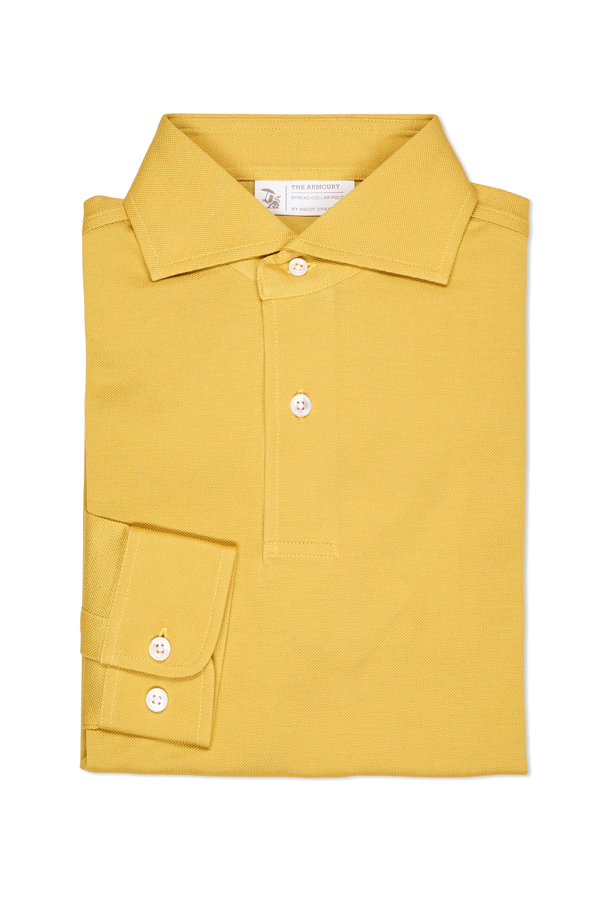The Armoury Mustard Cotton Long Sleeve Spread Collar Polo