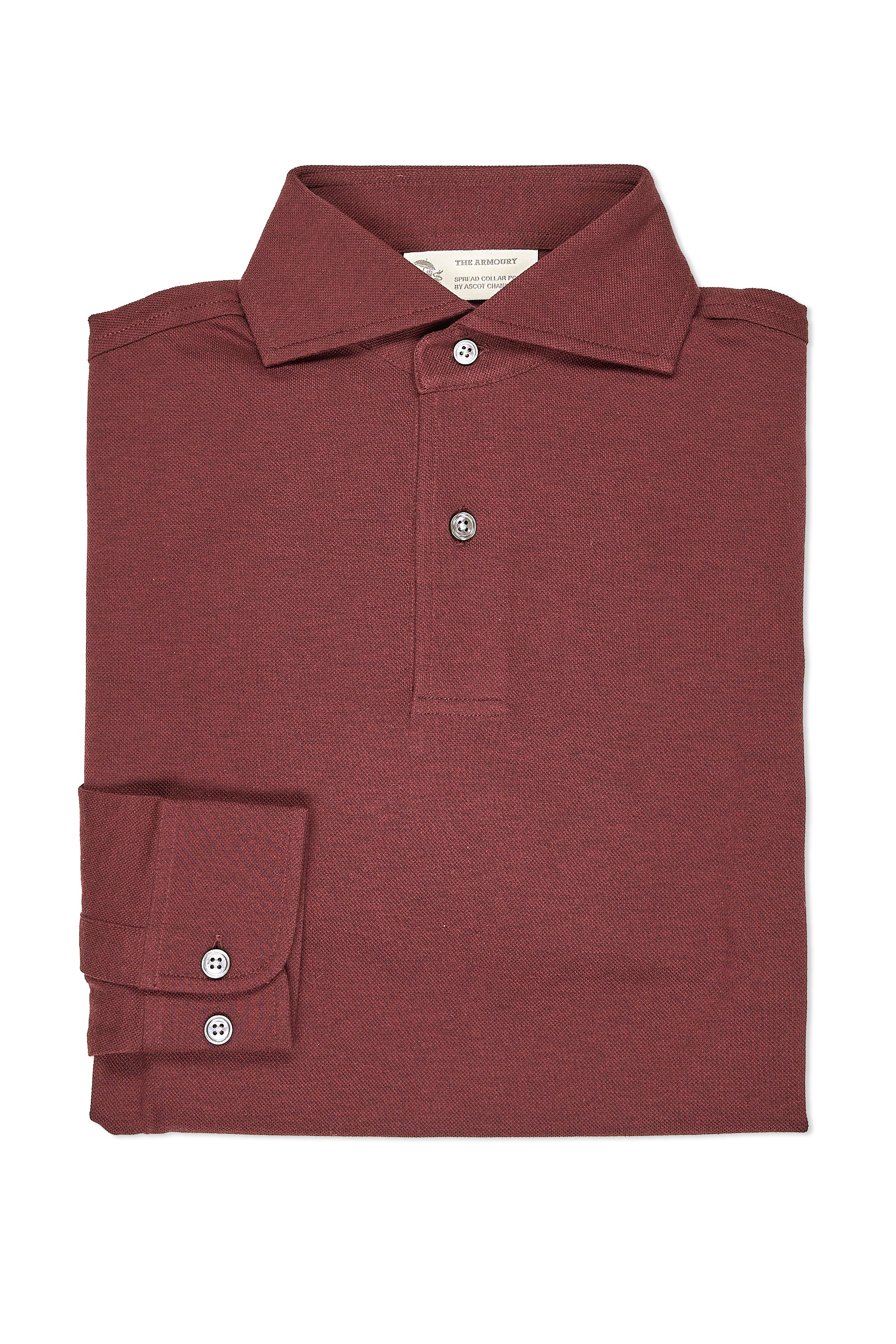 The Armoury Burgundy Cotton Pique Long Sleeve Spread Collar Polo