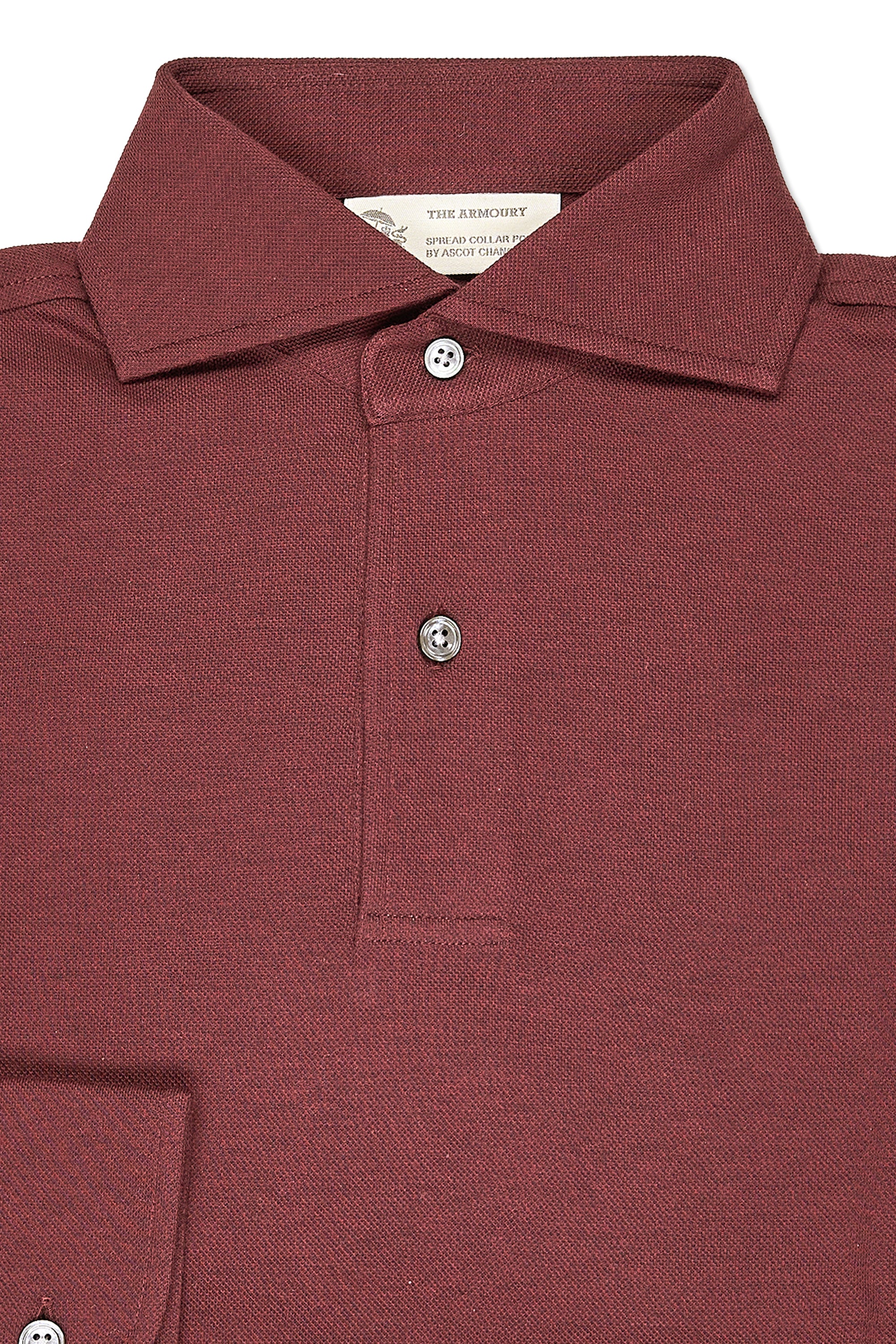The Armoury Burgundy Cotton Pique Long Sleeve Spread Collar Polo