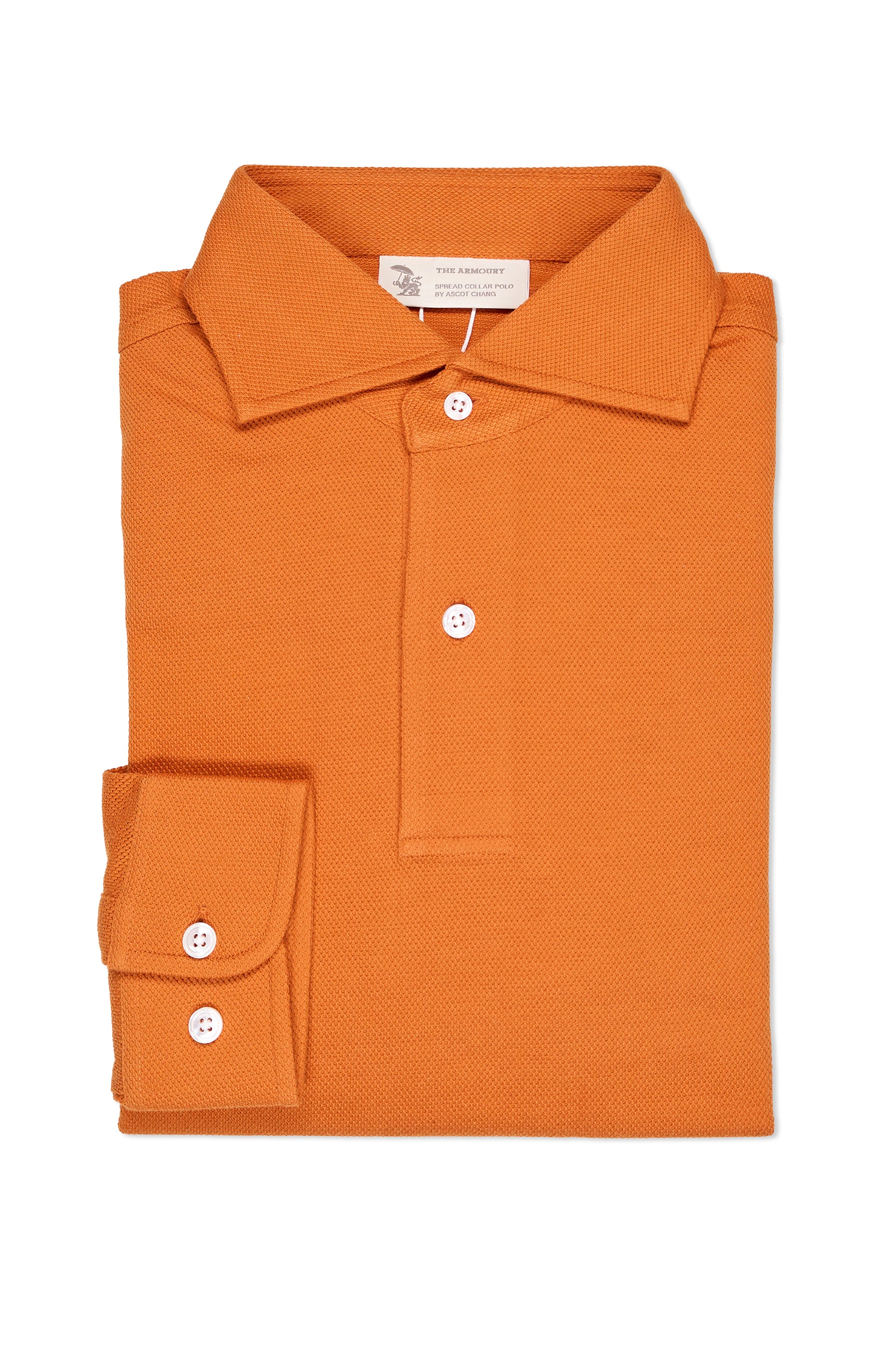 The Armoury Pumpkin Cotton Long Sleeve Spread Collar Polo