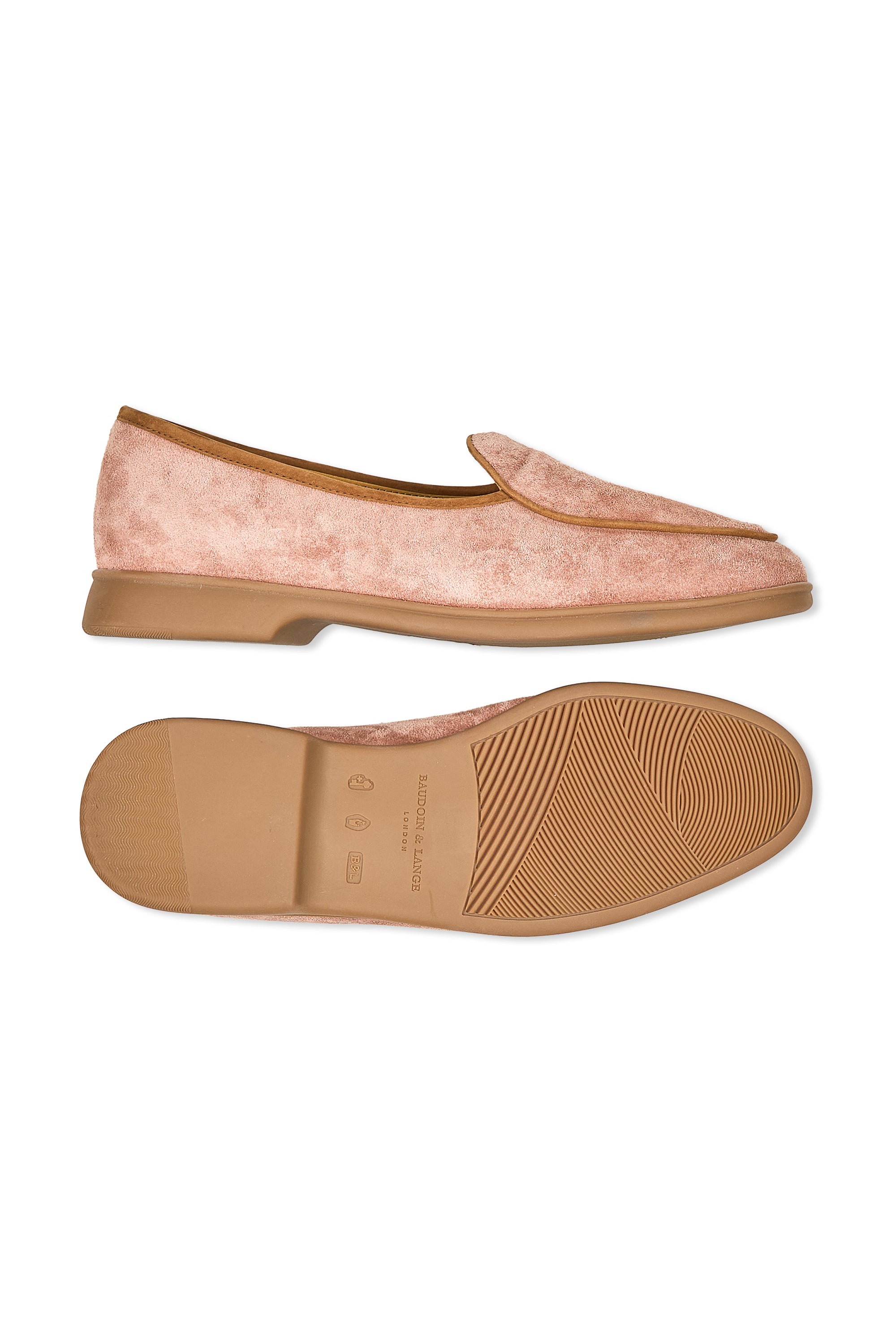 Baudoin & Lange Orange Sagan Calf Suede Stride Plain with Natural Rubber Sole Loafers