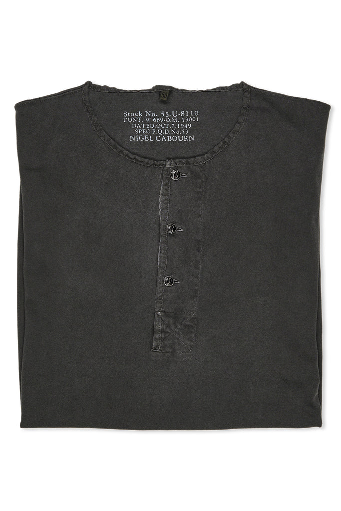 Nigel Cabourn Charcoal 50s Henley Neck Cotton Pigment T-Shirt
