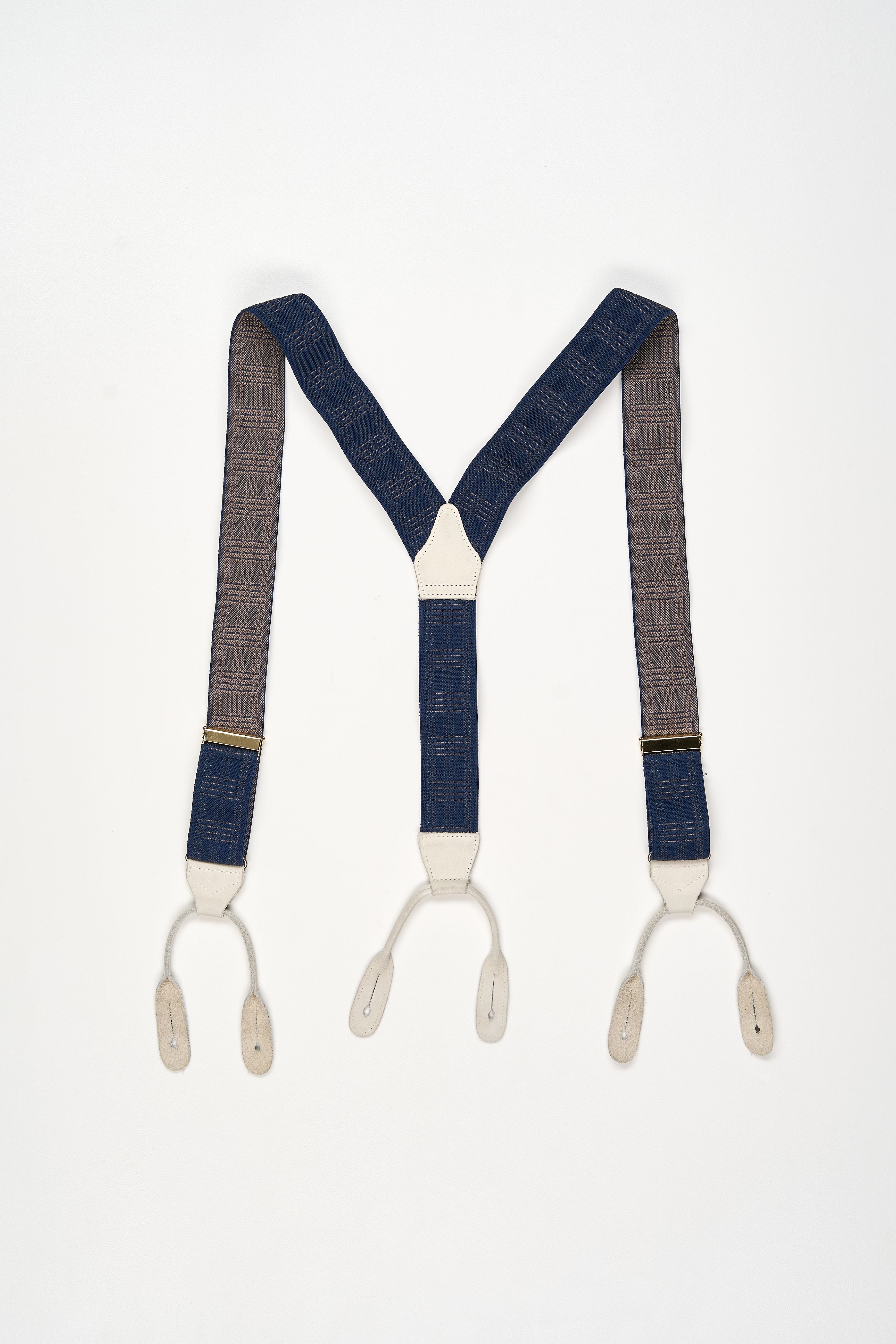 Albert Thurston Navy With Cream Leather Braces