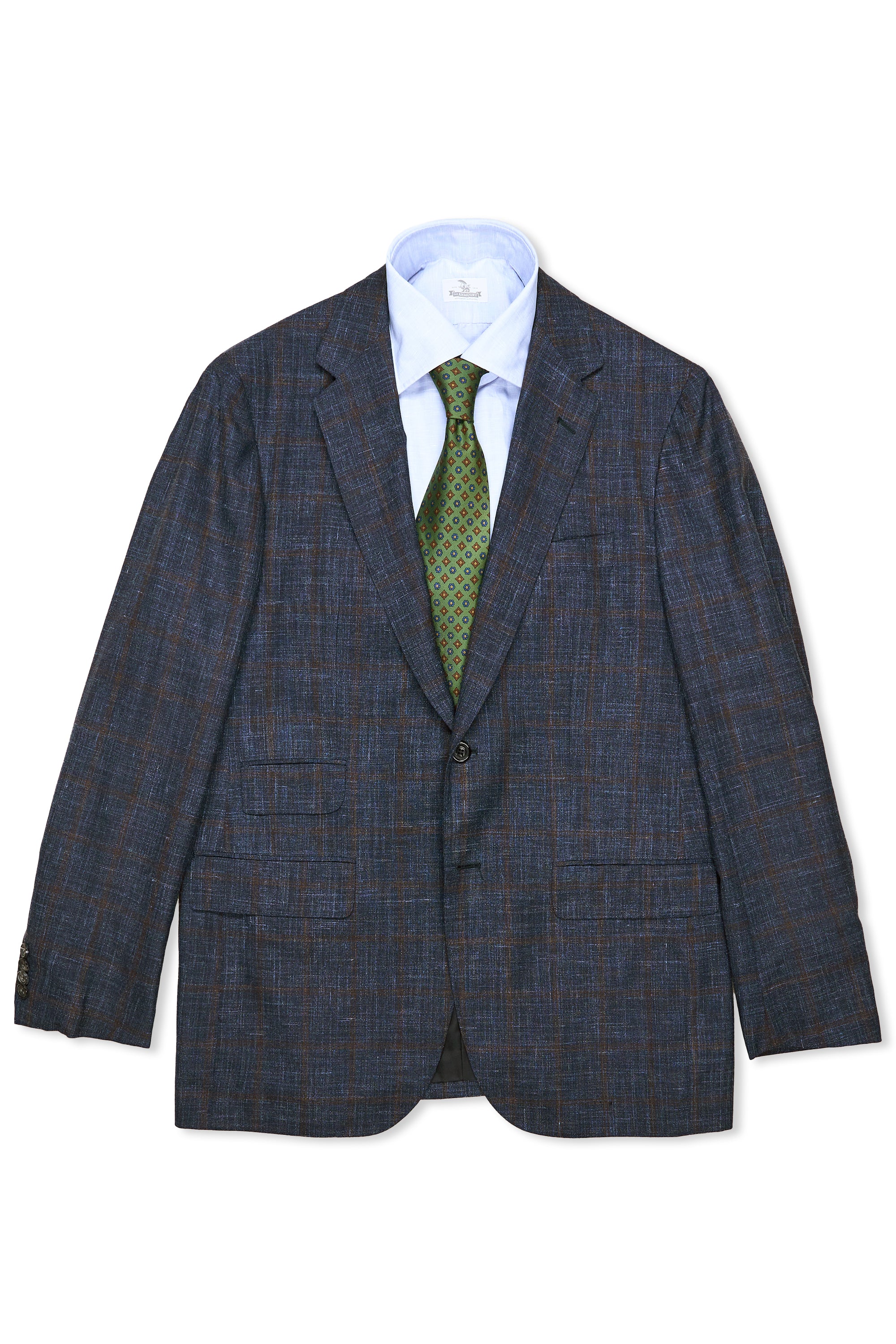 Sartorio Napoli Navy with Brown Check Wool/Silk/Linen Sport Coat
