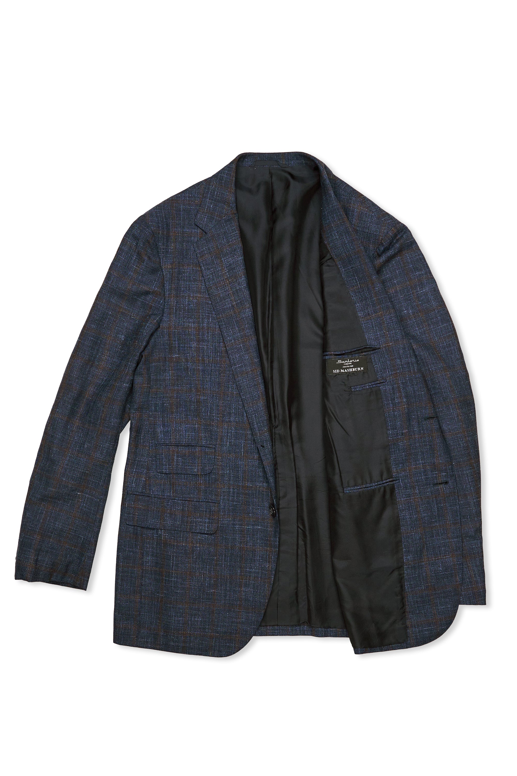 Sartorio Napoli Navy with Brown Check Wool/Silk/Linen Sport Coat