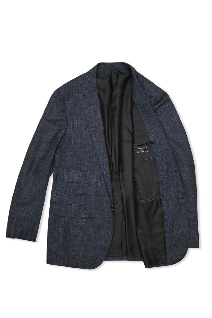 Sartorio Napoli Navy with Brown Check Wool/Silk/Linen Sport