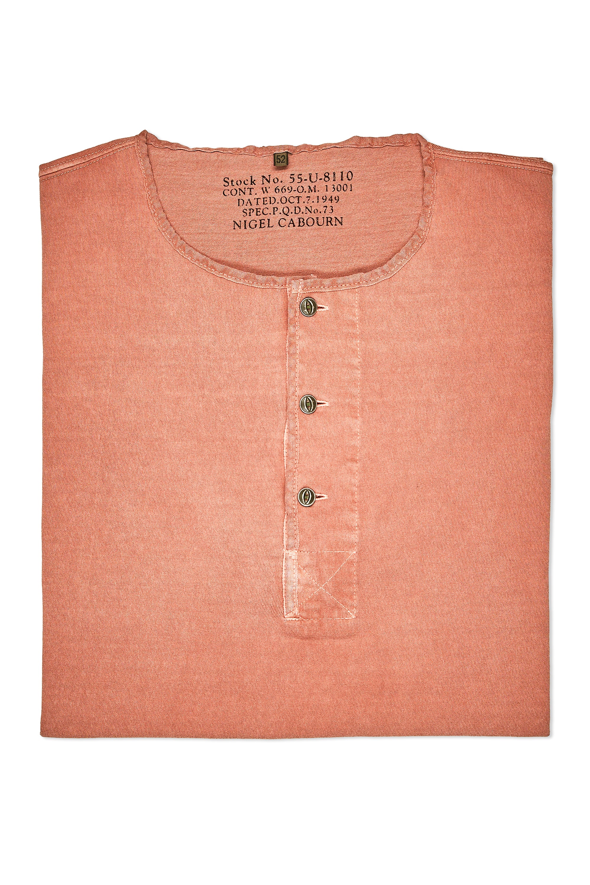 Nigel Cabourn Orange 50s Henley Neck Cotton T-shirt