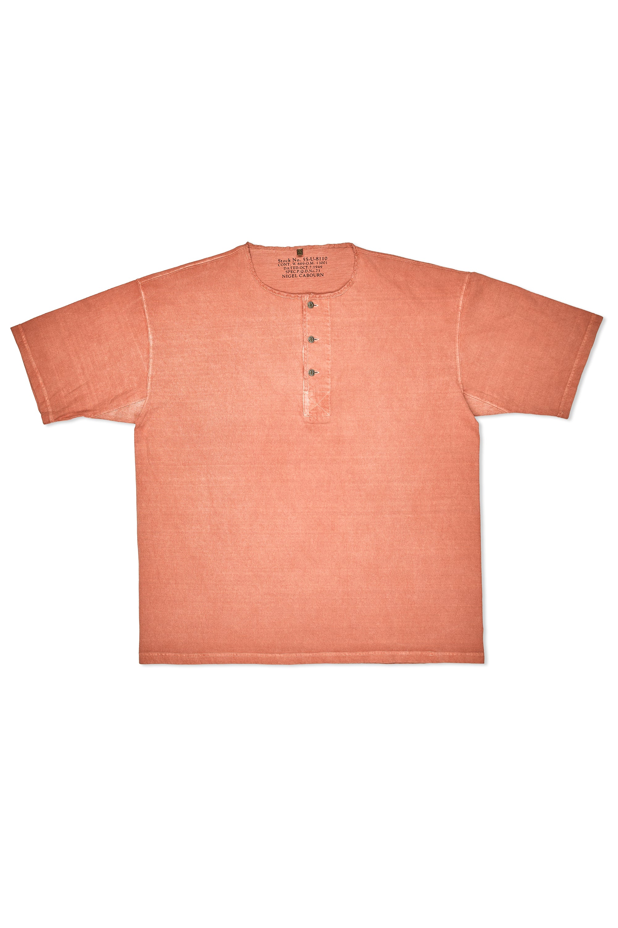 Nigel Cabourn Orange 50s Henley Neck Cotton T-shirt
