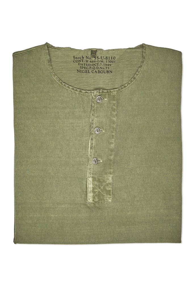 Nigel Cabourn Green 50s Henley Neck Cotton T-Shirt – Drop 93