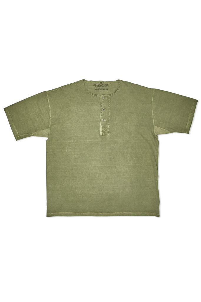 Nigel Cabourn Green 50s Henley Neck Cotton T-Shirt – Drop 93