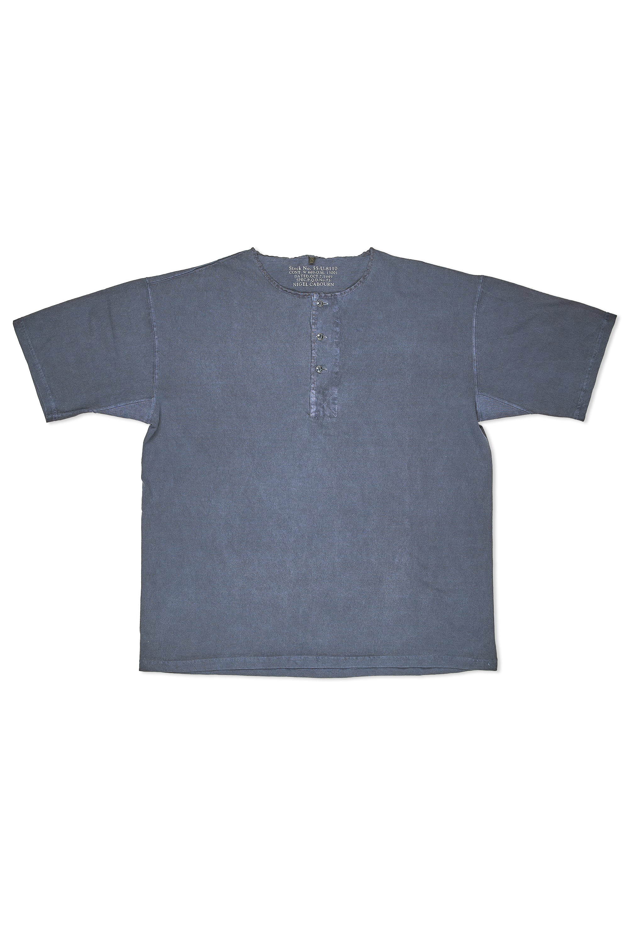 Nigel Cabourn Blue 50s Henley Neck Cotton T-shirt