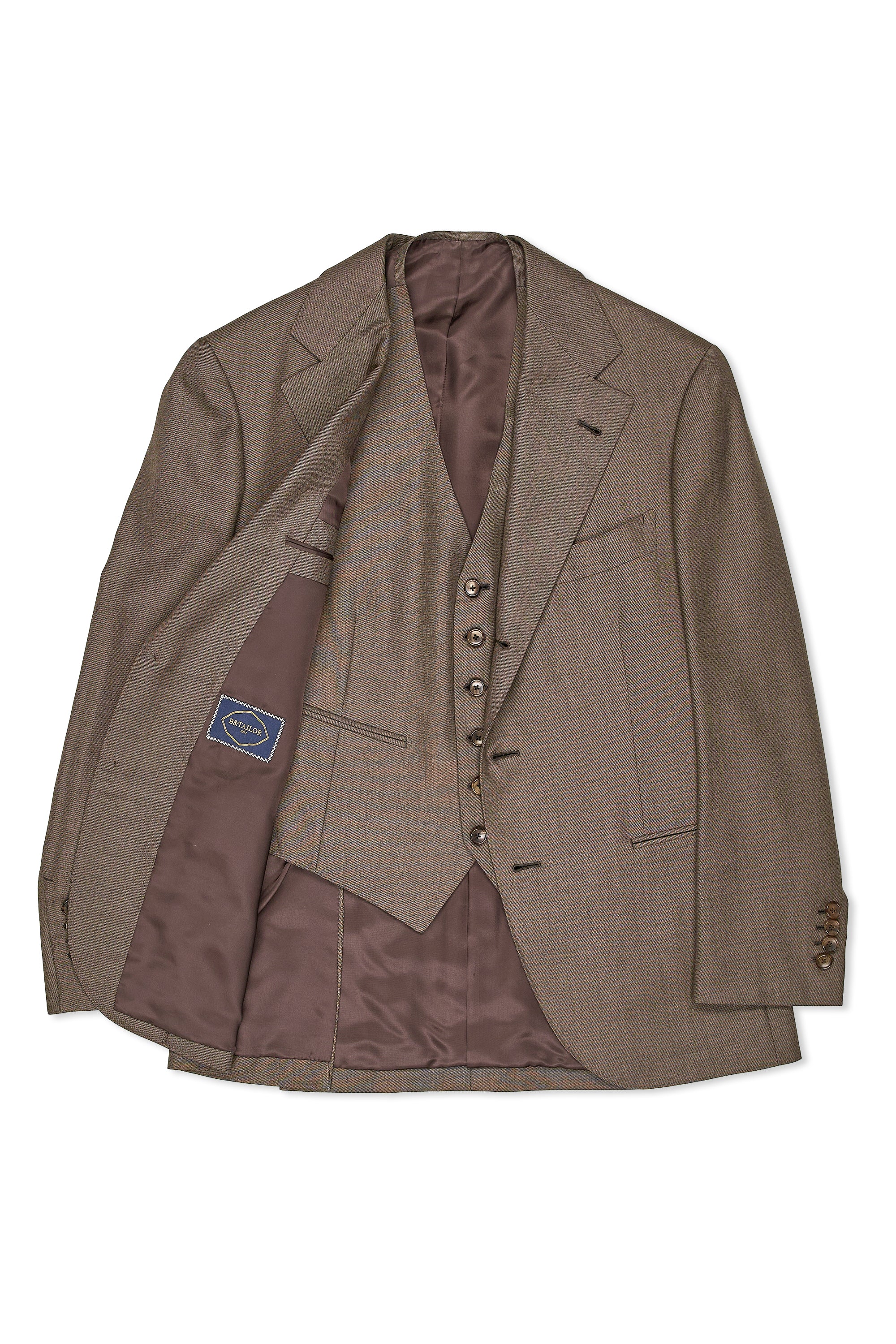 B&Tailor Brown Cashmere/Wool 3 Piece Suit MTM