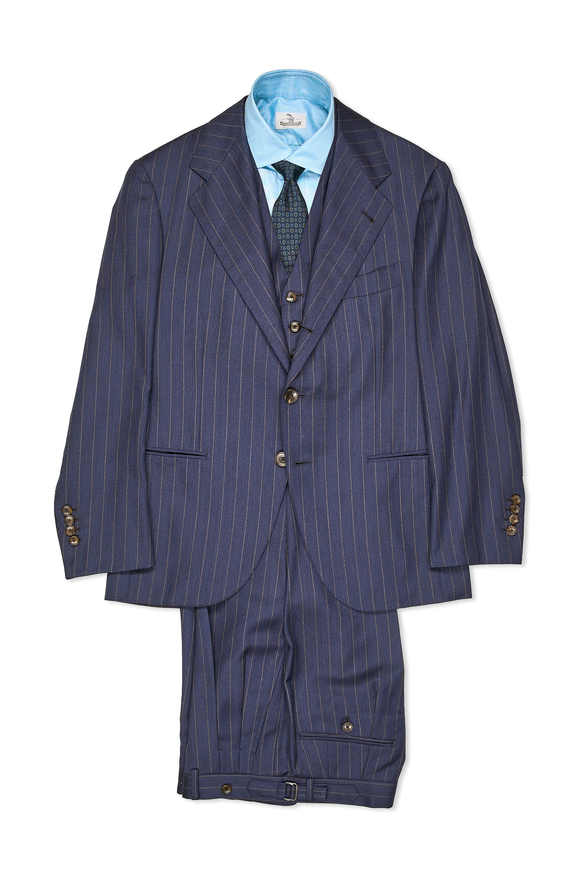B&Tailor Navy with Bronze Stripe Wool 3 Piece Suit MTM