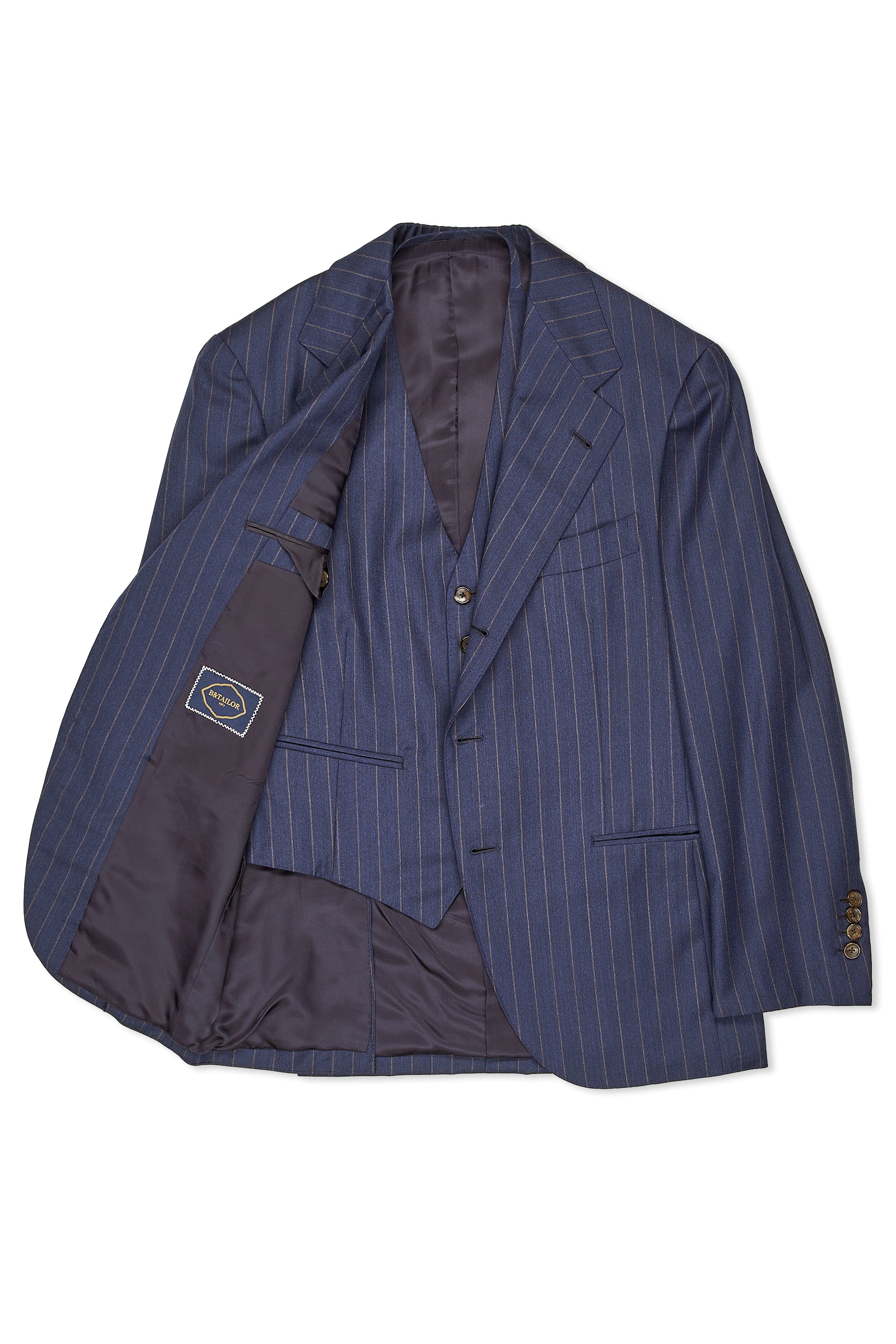 B&Tailor Navy with Bronze Stripe Wool 3 Piece Suit MTM
