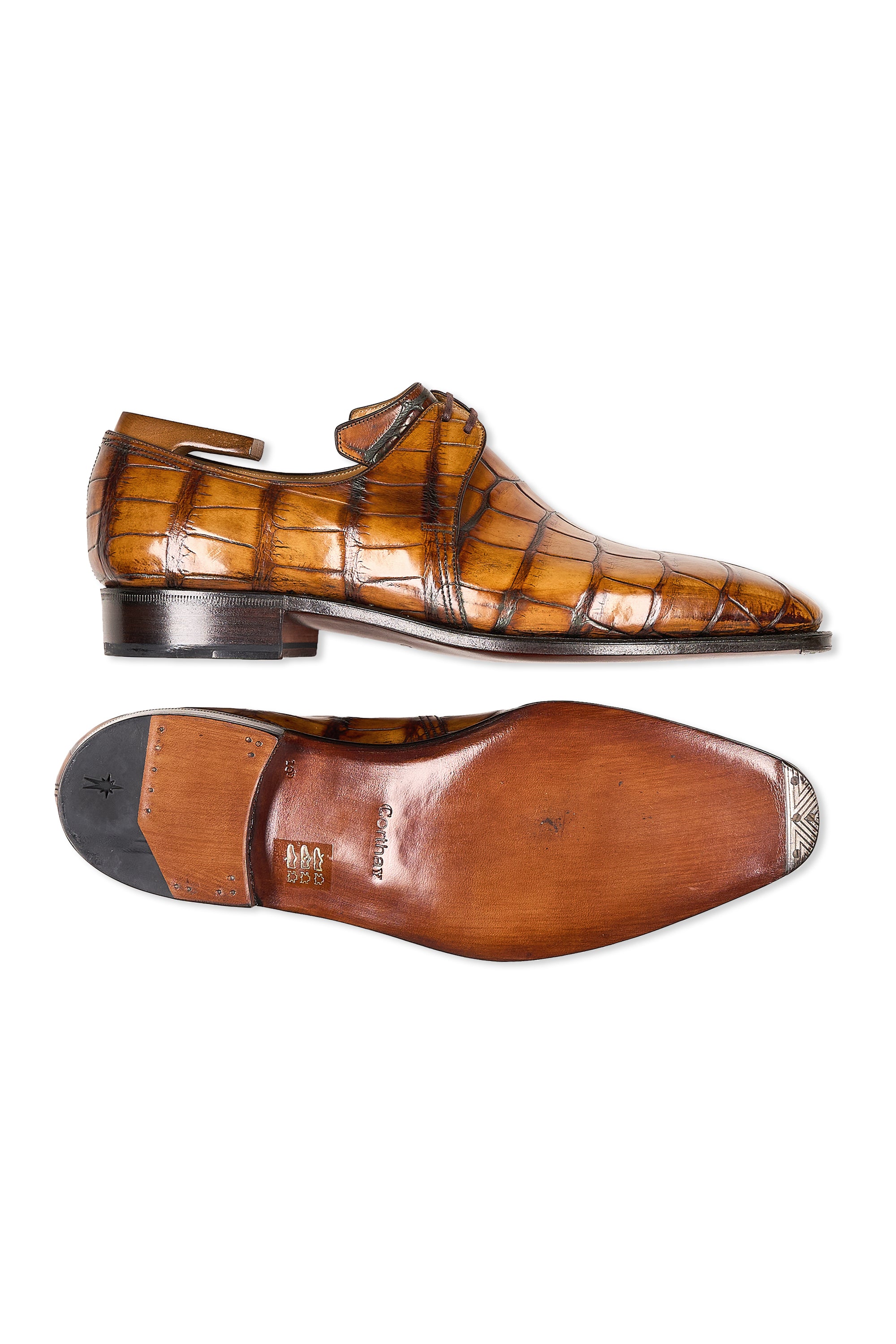 Corthay Arca Vieux Bois Alligator Derby Shoes MTO
