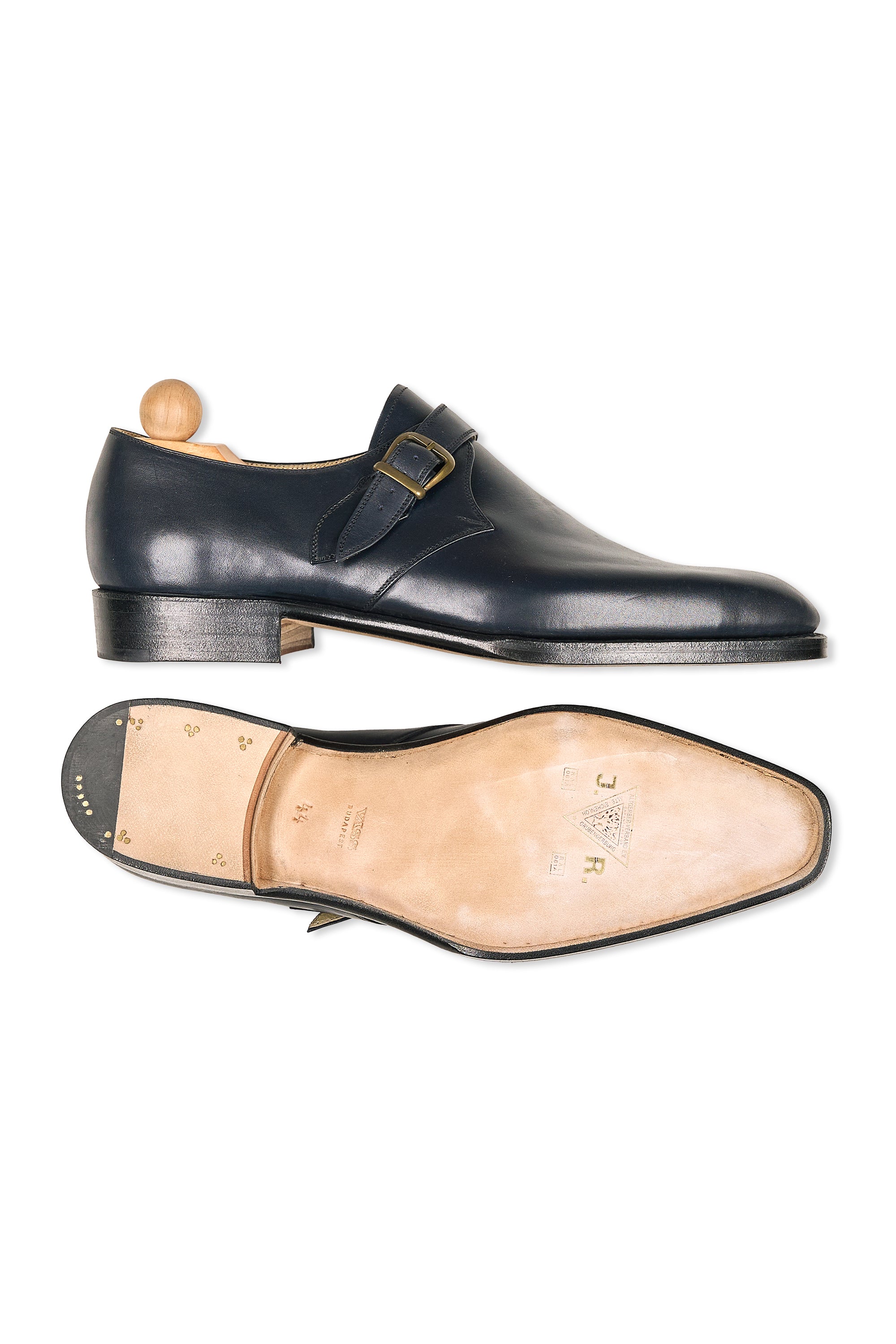 Vass Navy Blue Calf Single Monk Shoes MTO