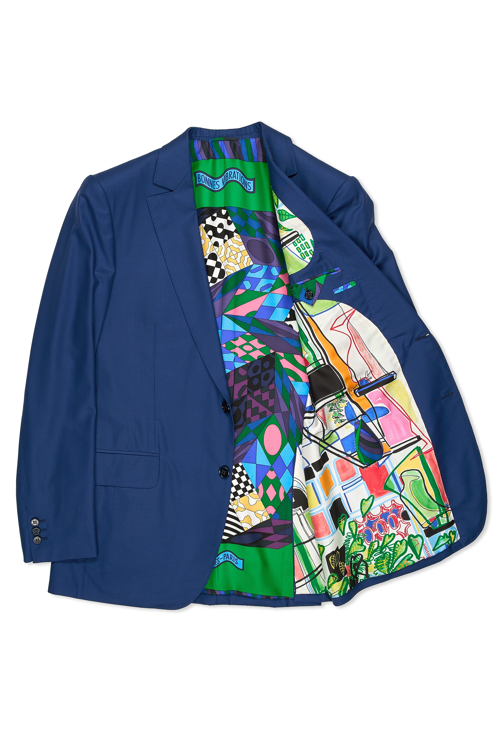 Camps De Luca Blue Wool Suit with Hermes Silk Scarf Lining Bespoke