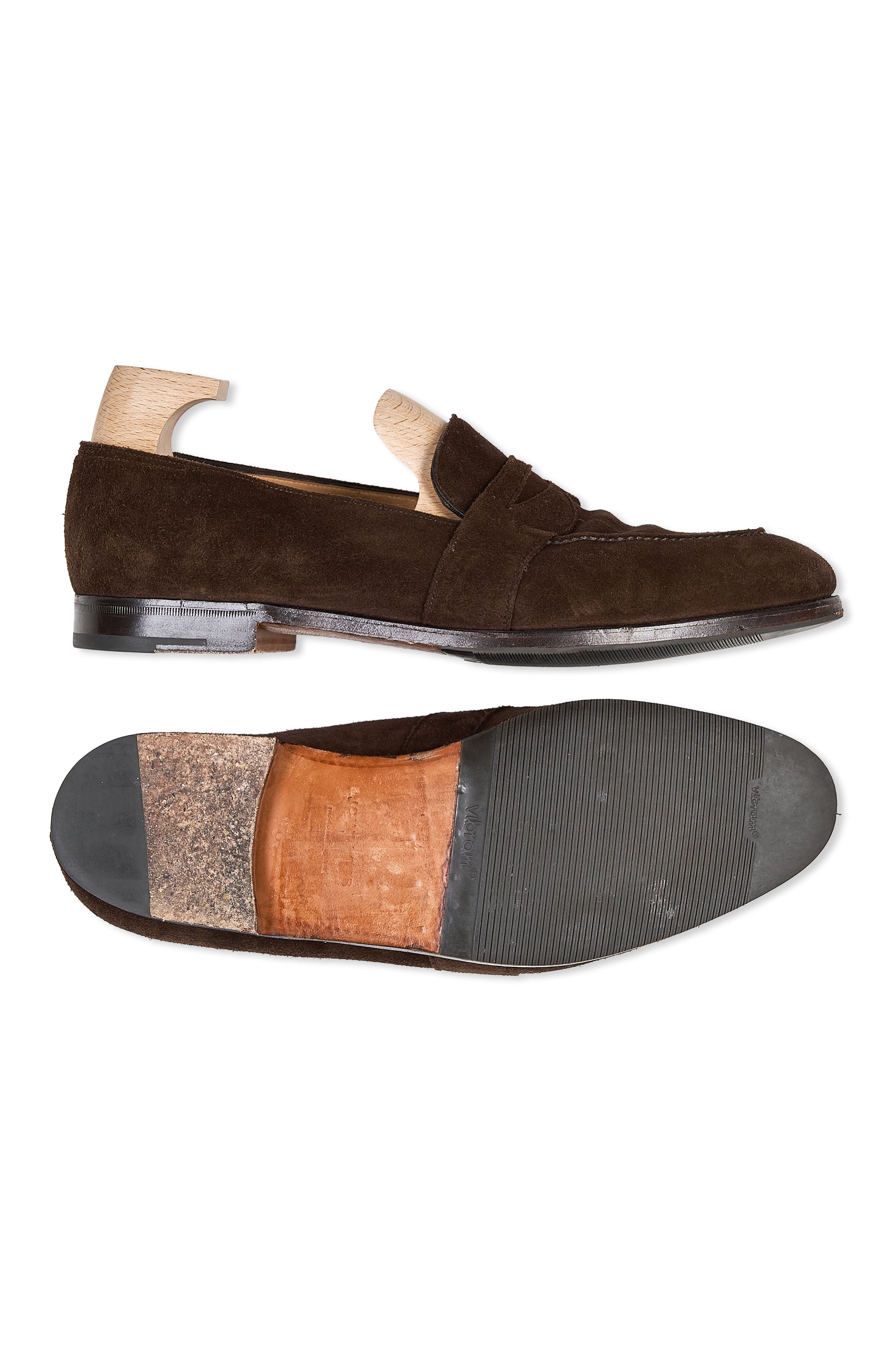 John Lobb Dark Brown Suede Penny Loafers