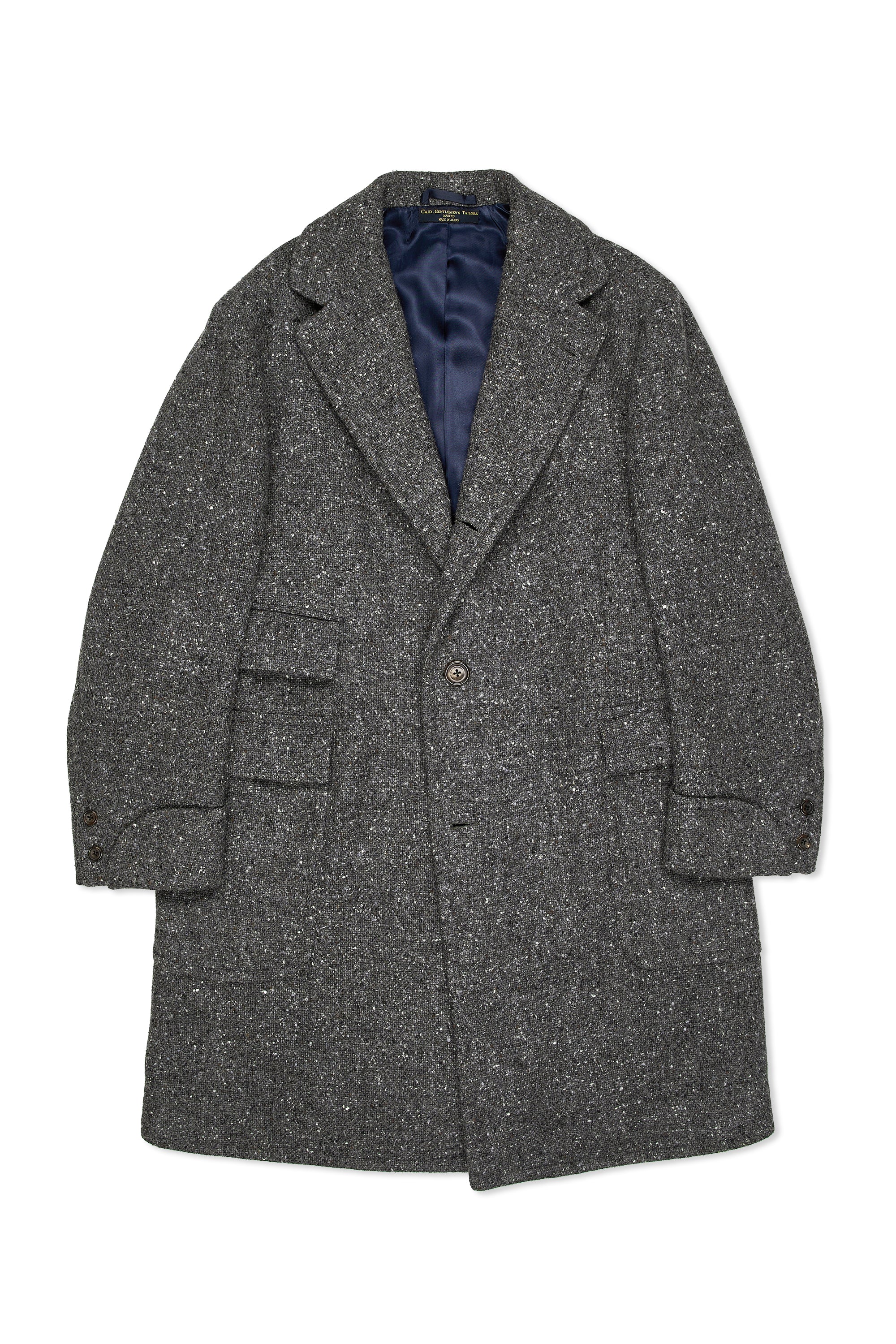 Tailor Caid Grey Donegal Tweed Wool Overcoat