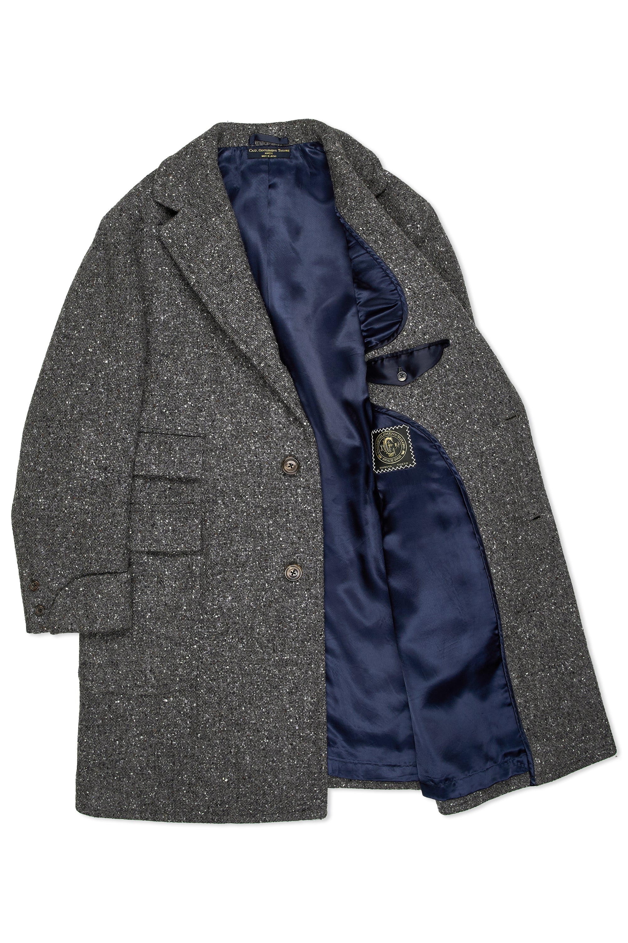 Tailor Caid Grey Donegal Tweed Wool Overcoat
