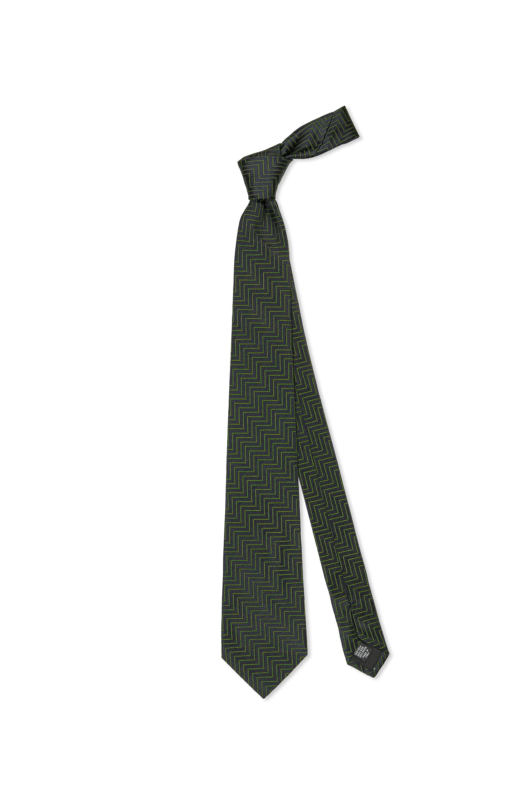 Tomorrowland x Blech Navy with Green Zigzag Pattern Silk Tie