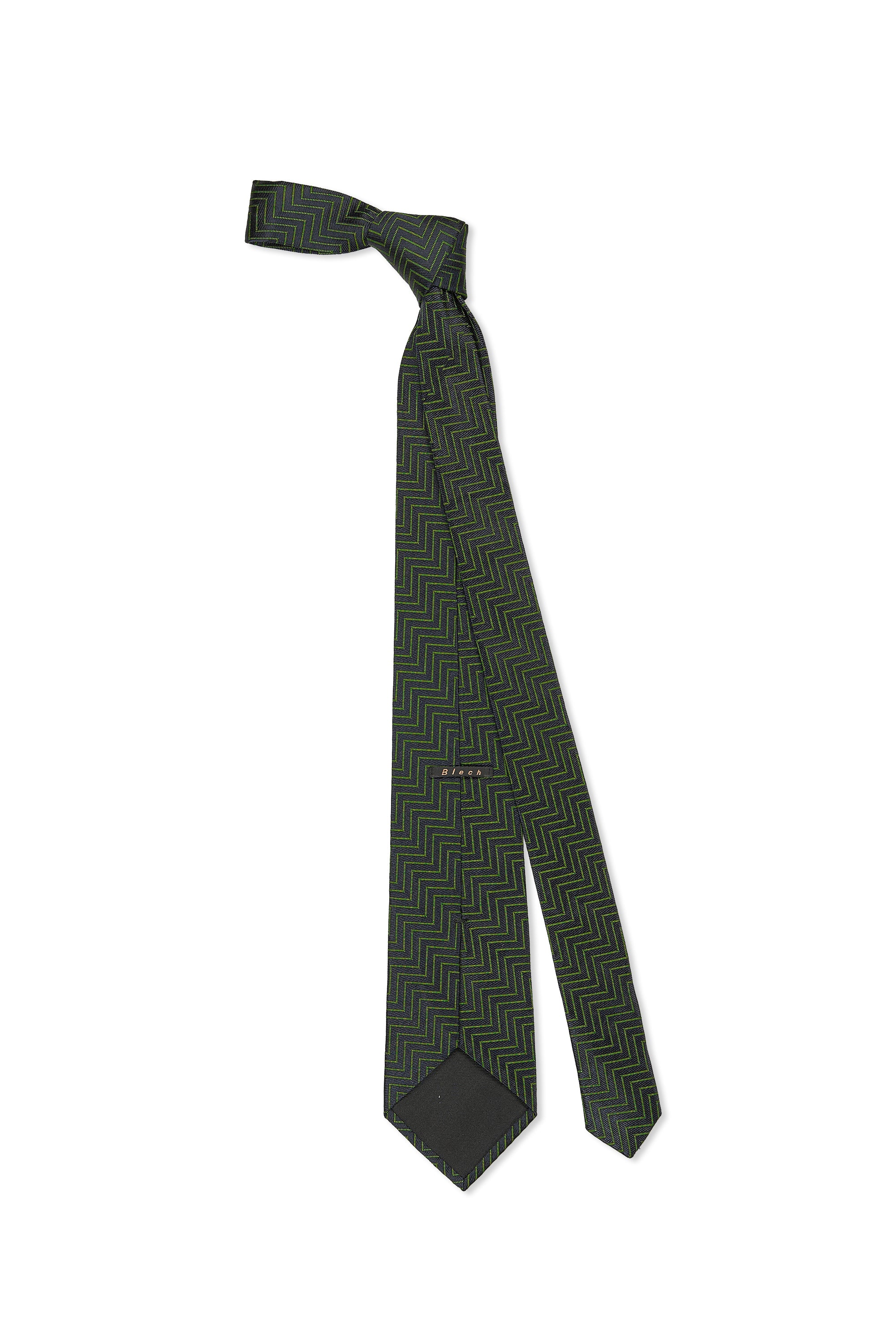 Tomorrowland x Blech Navy with Green Zigzag Pattern Silk Tie