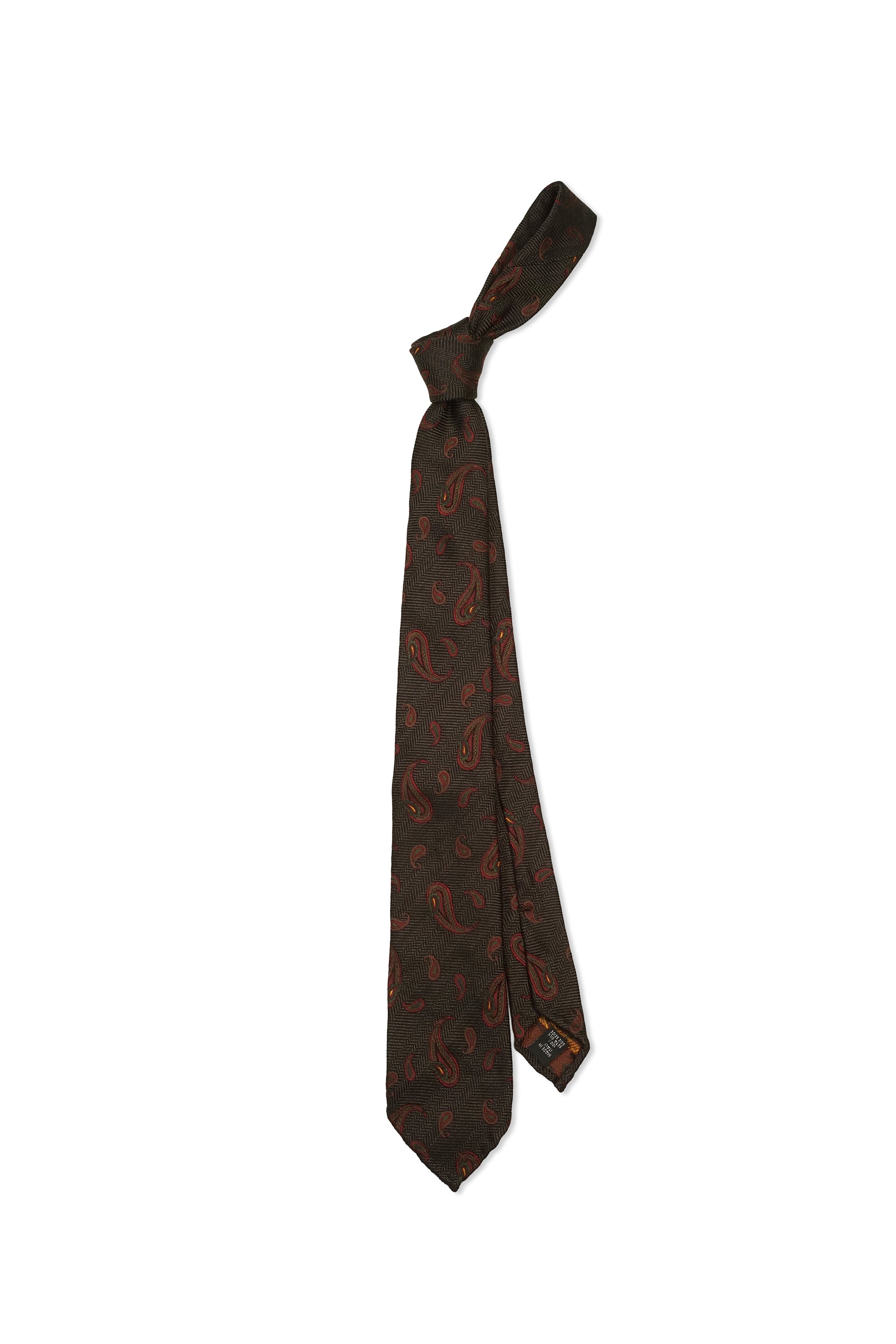 Atto Vannucci Brown Herringbone with Burgundy/Olive Paisley Silk Tie