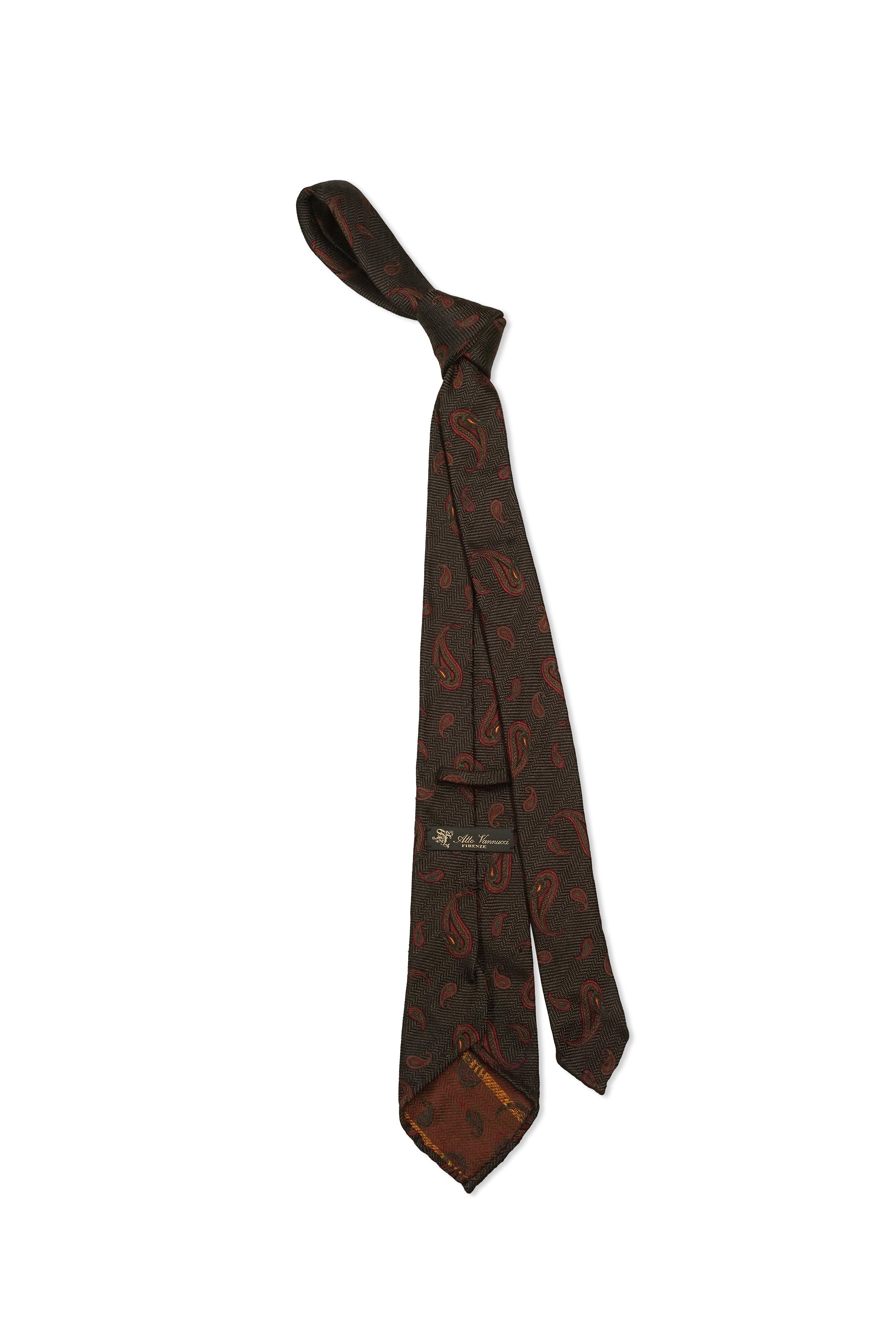 Atto Vannucci Brown Herringbone with Burgundy/Olive Paisley Silk Tie