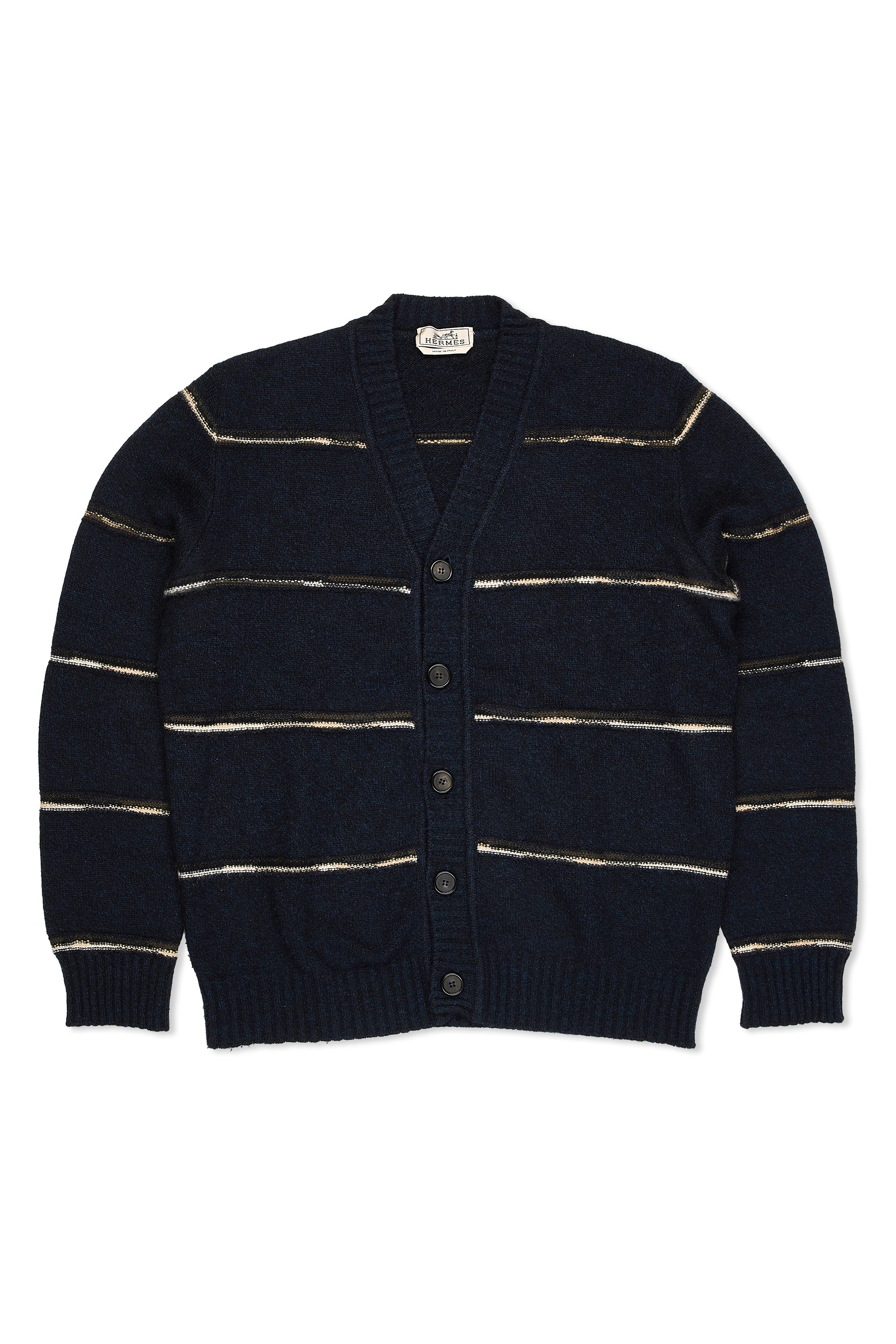 Hermes Navy with Brown/Beige Stripe Cashmere Cardigan