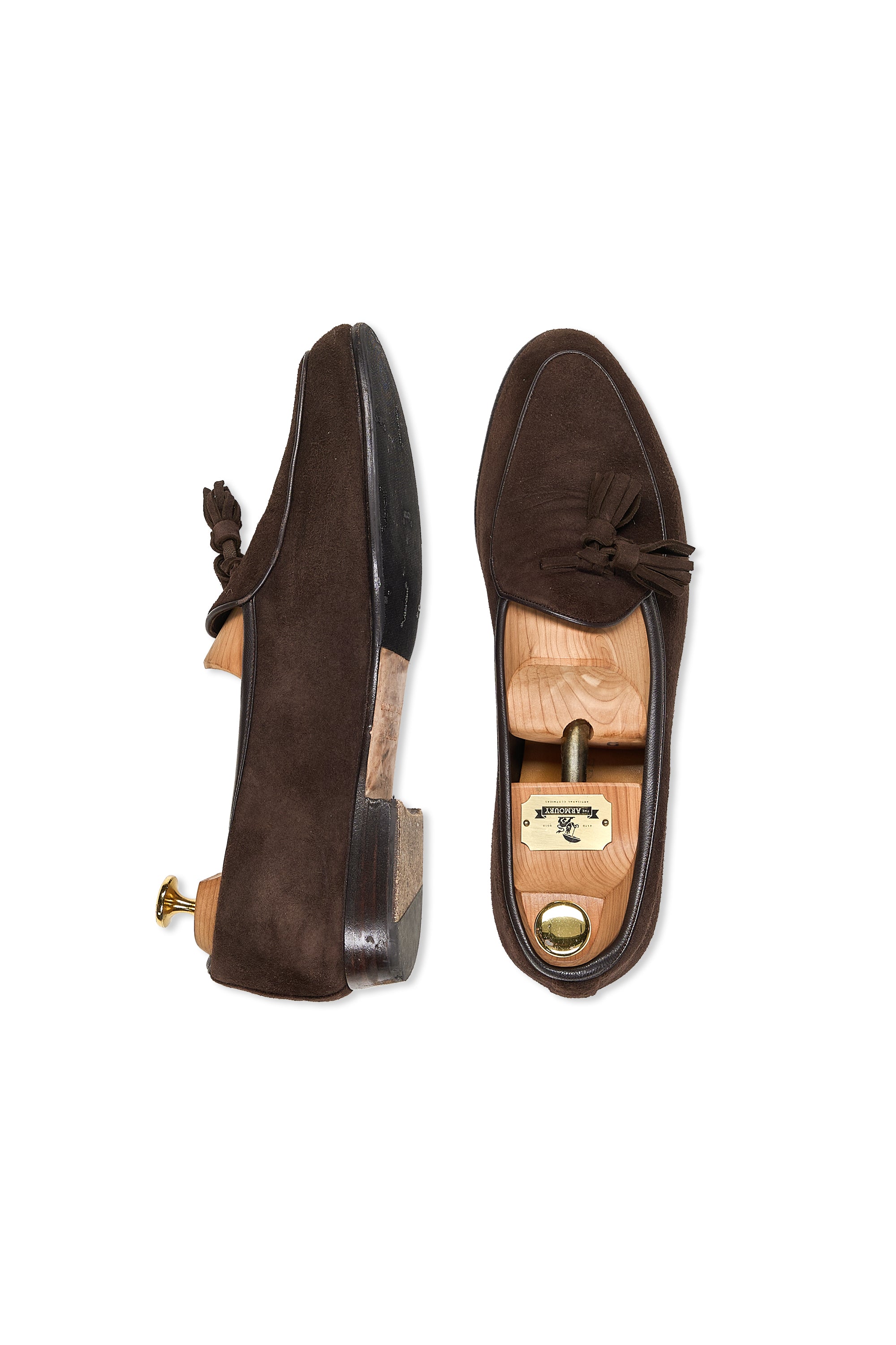Baudoin & Lange Oak Brown Suede Sagan Lamb Tassel Loafers