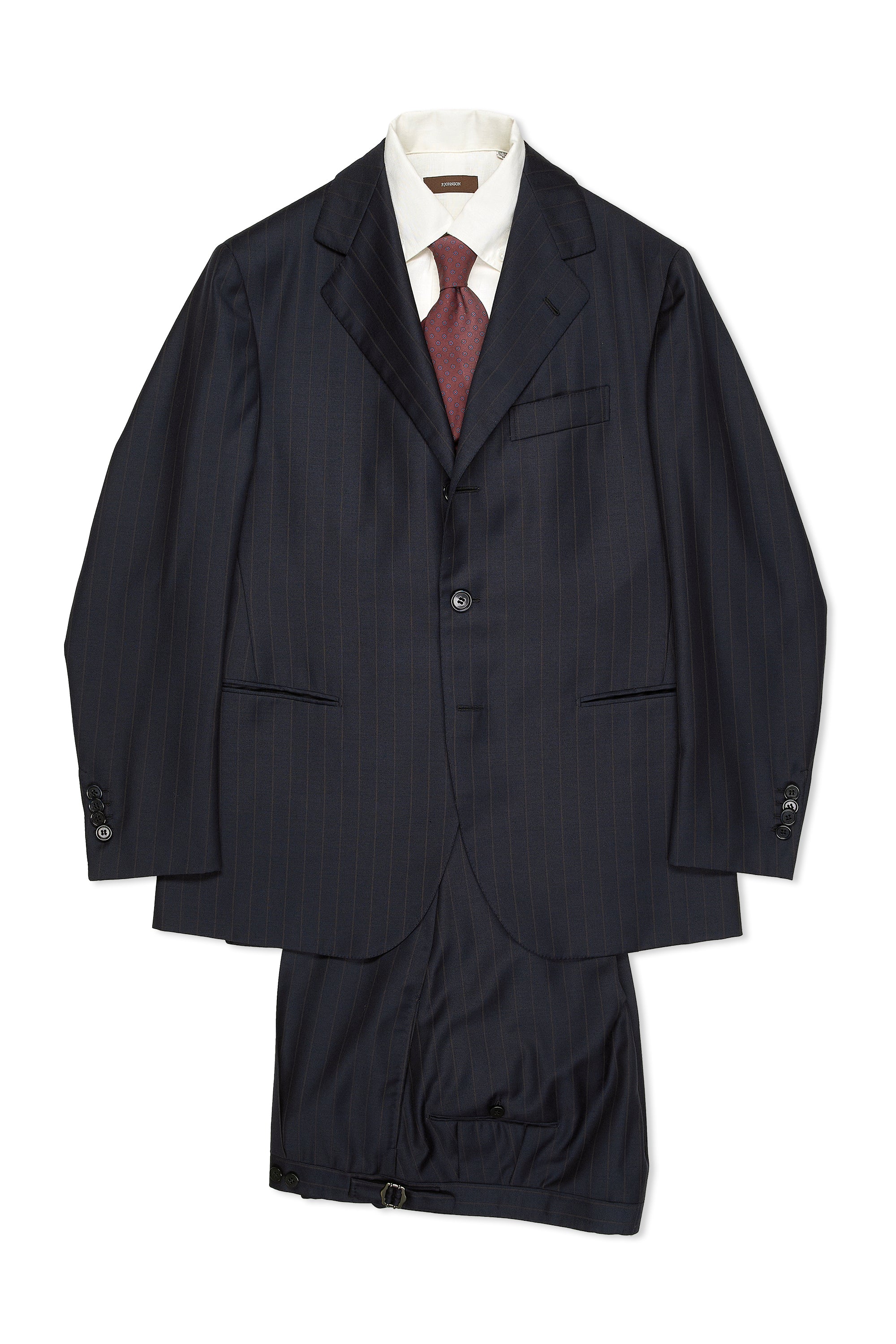 Liverano & Liverano Navy with Brown Pinstripe Wool Suit Bespoke