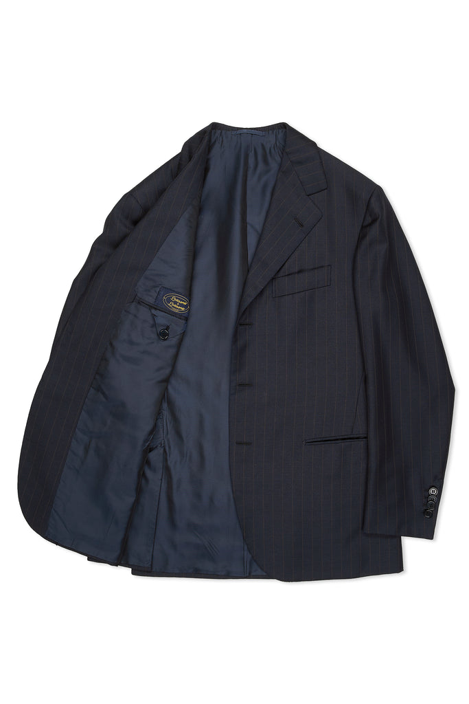 Liverano Liverano Navy with Brown Pinstripe Wool Suit Bespoke