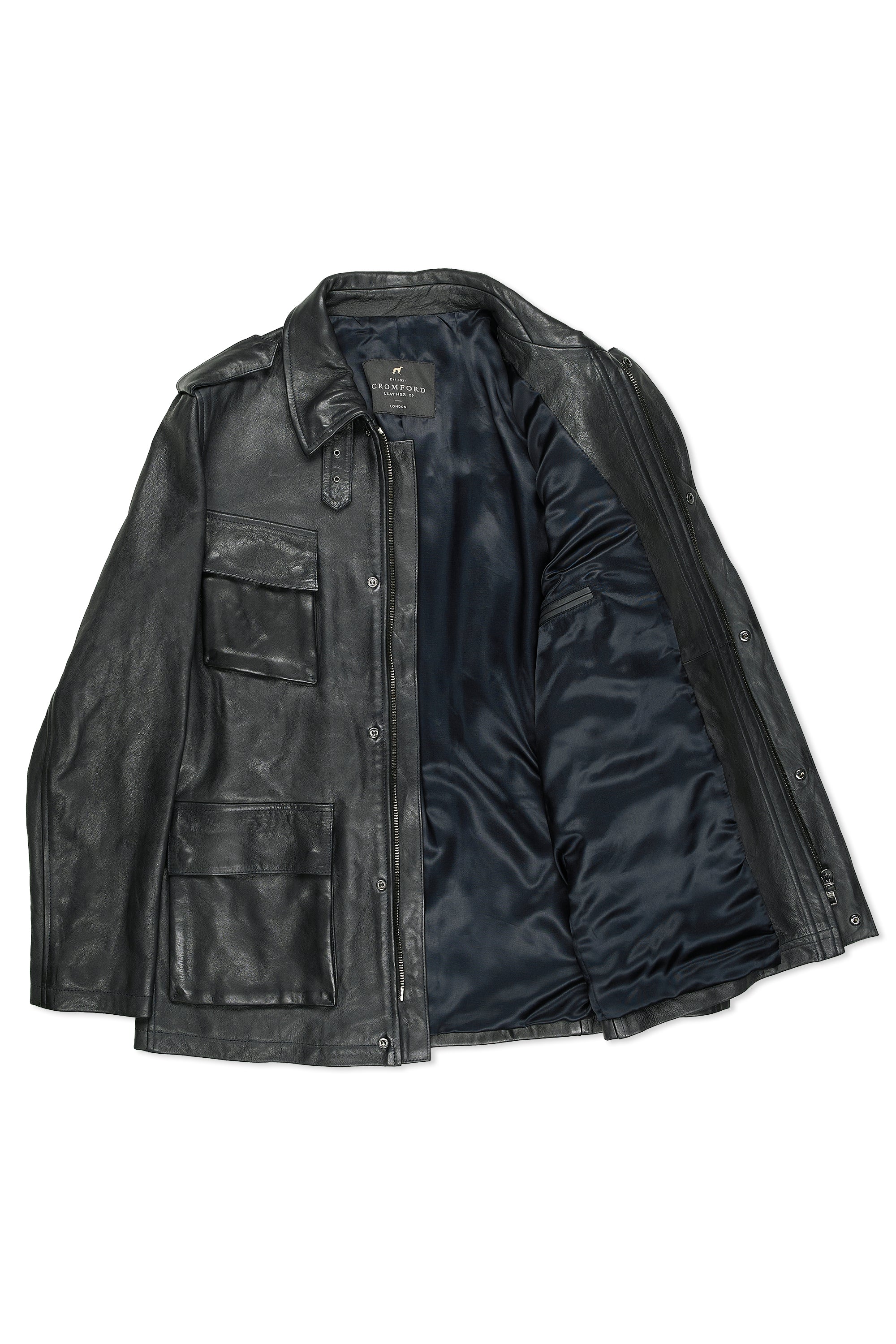 Cromford Leather Blue Leather Field Jacket Bespoke