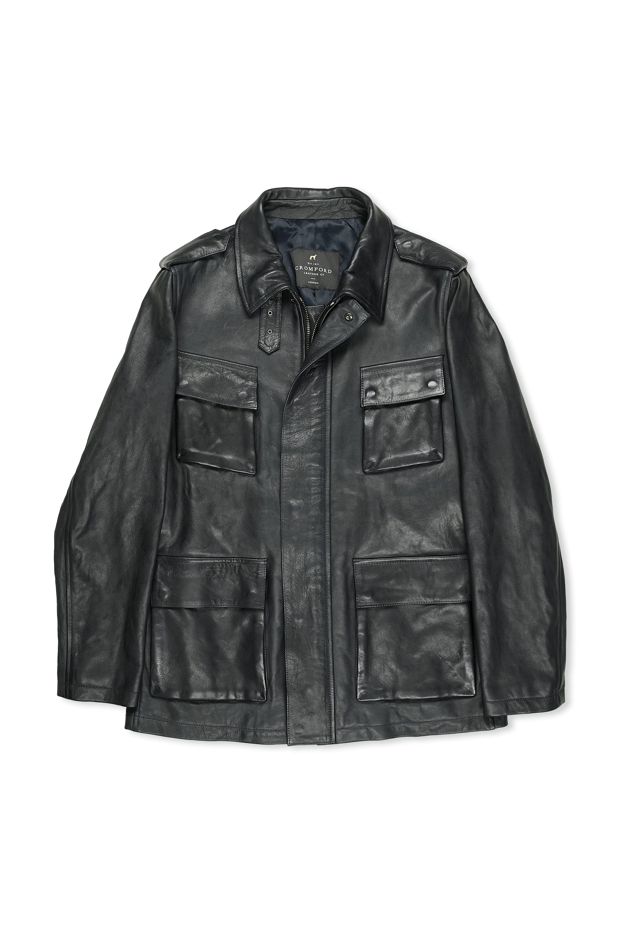Cromford Leather Blue Leather Field Jacket Bespoke