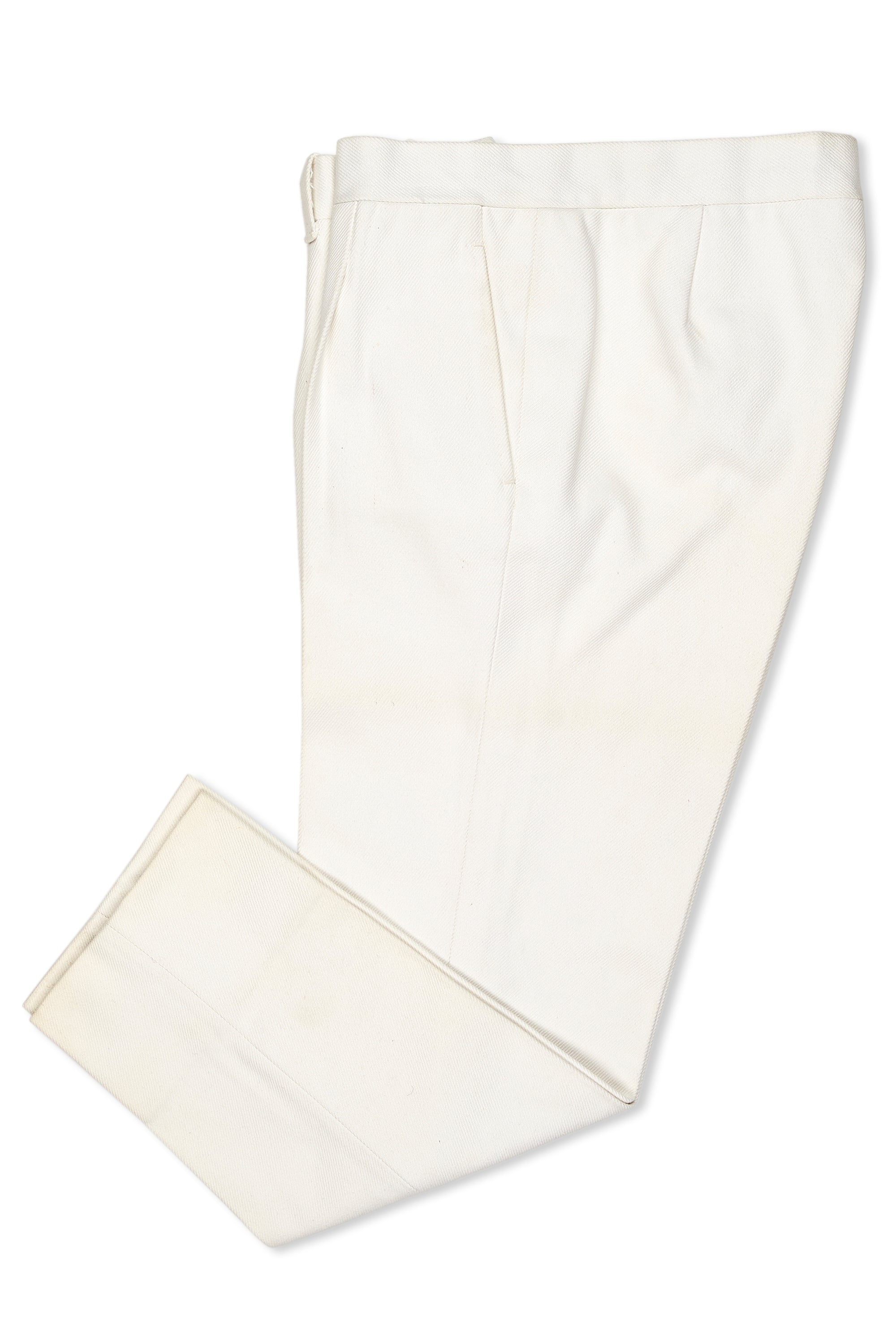 Ambrosi White Cotton Twill Single Pleat Trousers