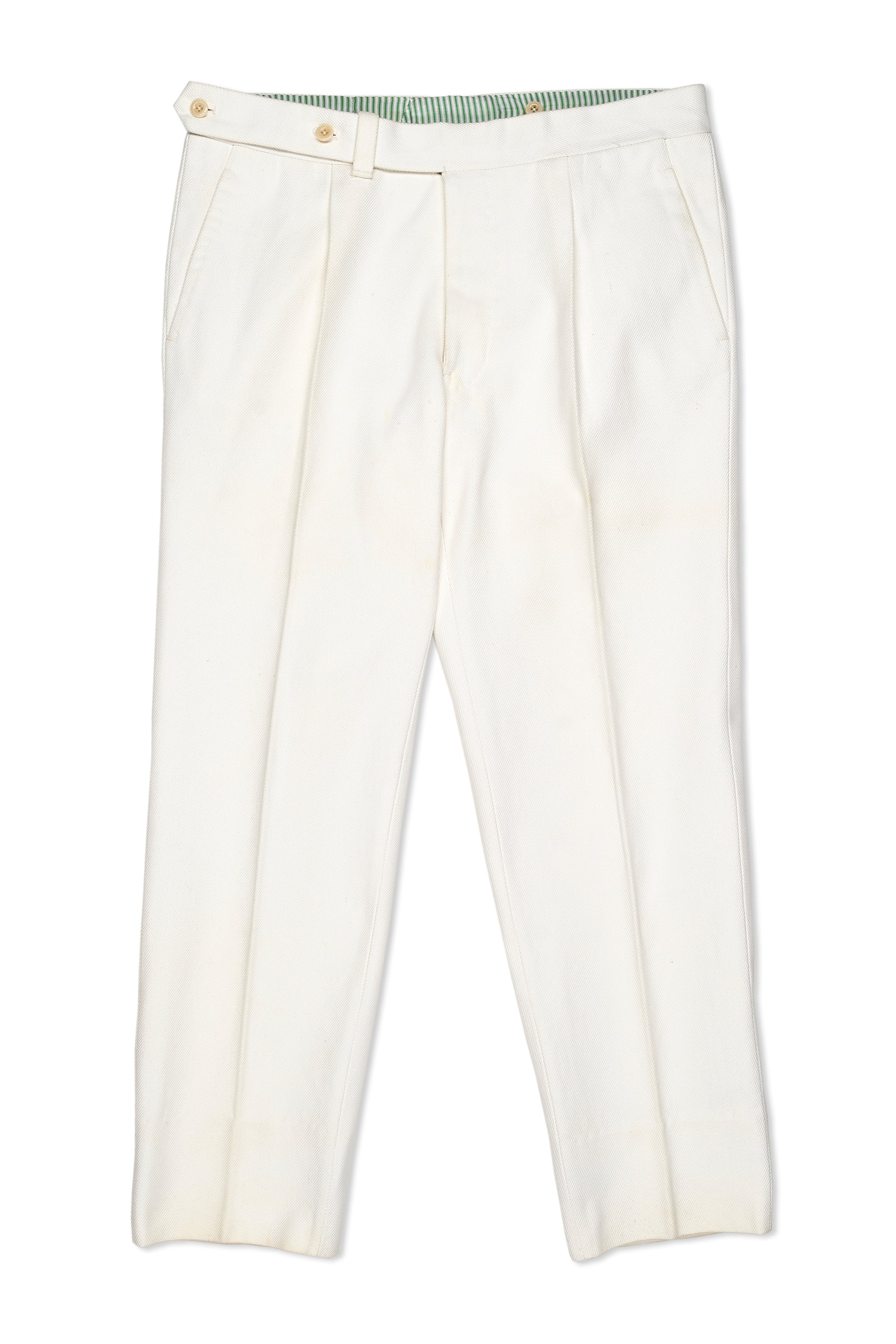 Ambrosi White Cotton Twill Single Pleat Trousers