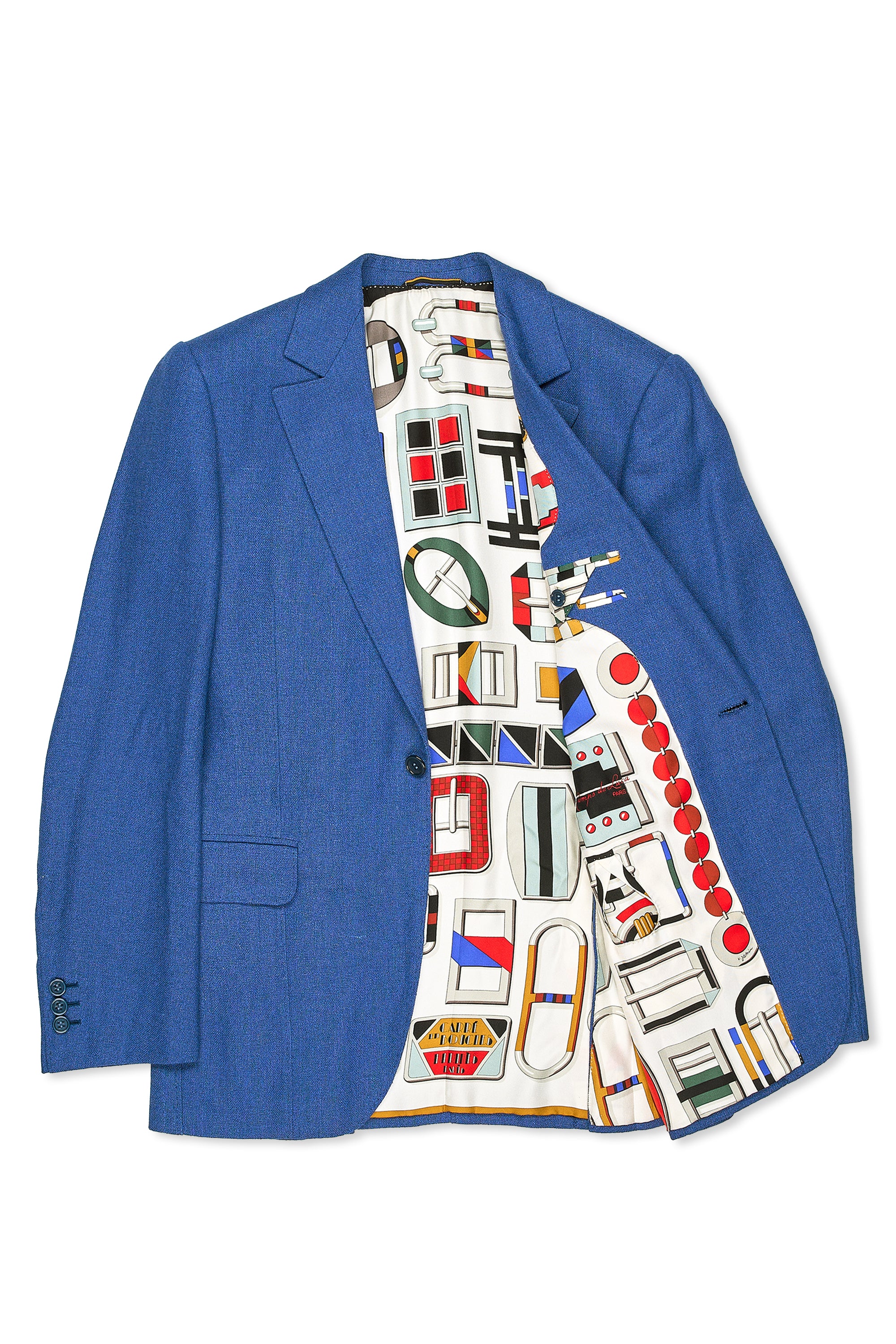 Camps De Luca Blue Wool/Silk Sport Coat with Hermes Silk Scarf Lining Bespoke