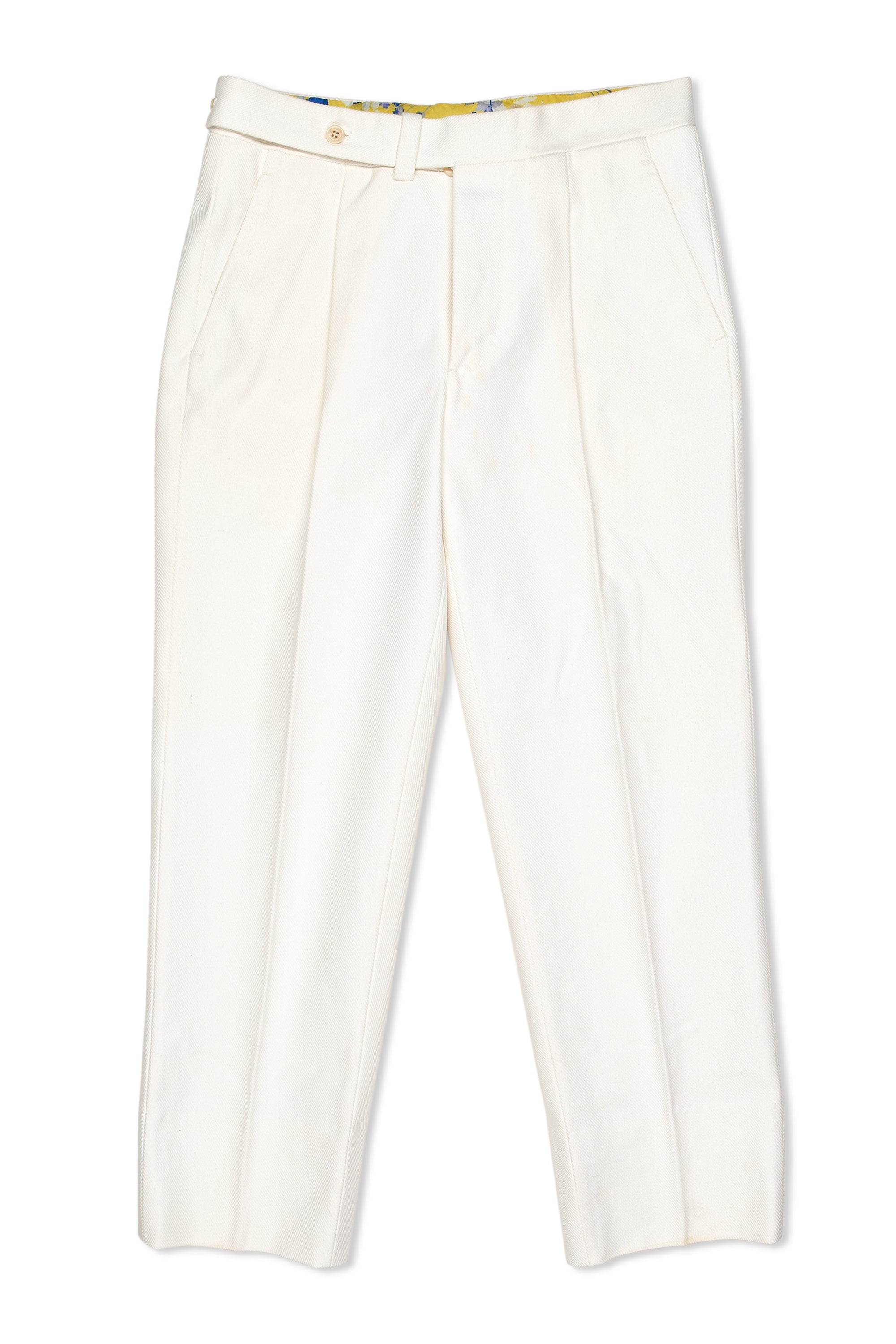 Ambrosi White Cotton Twill Single Pleat Trousers