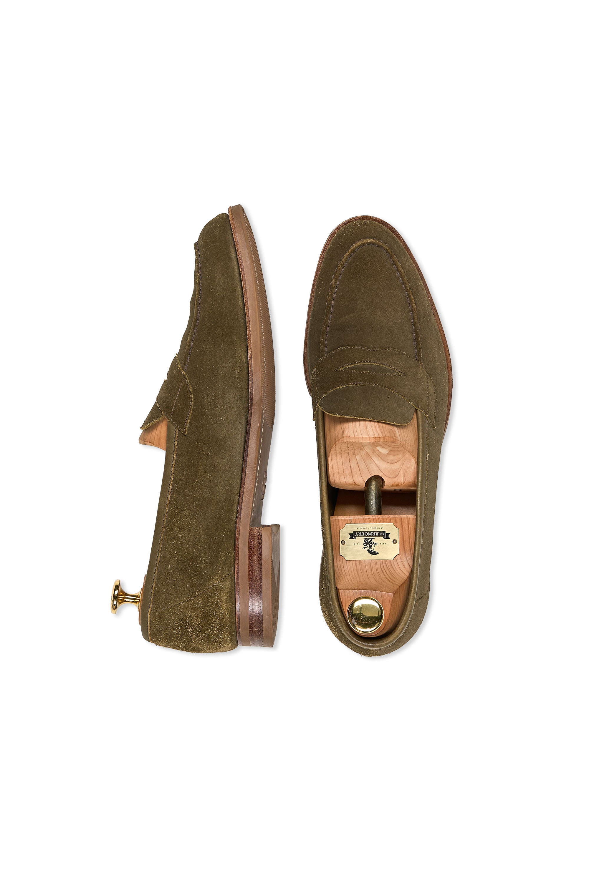 Edward Green Olive Suede Penny Loafers