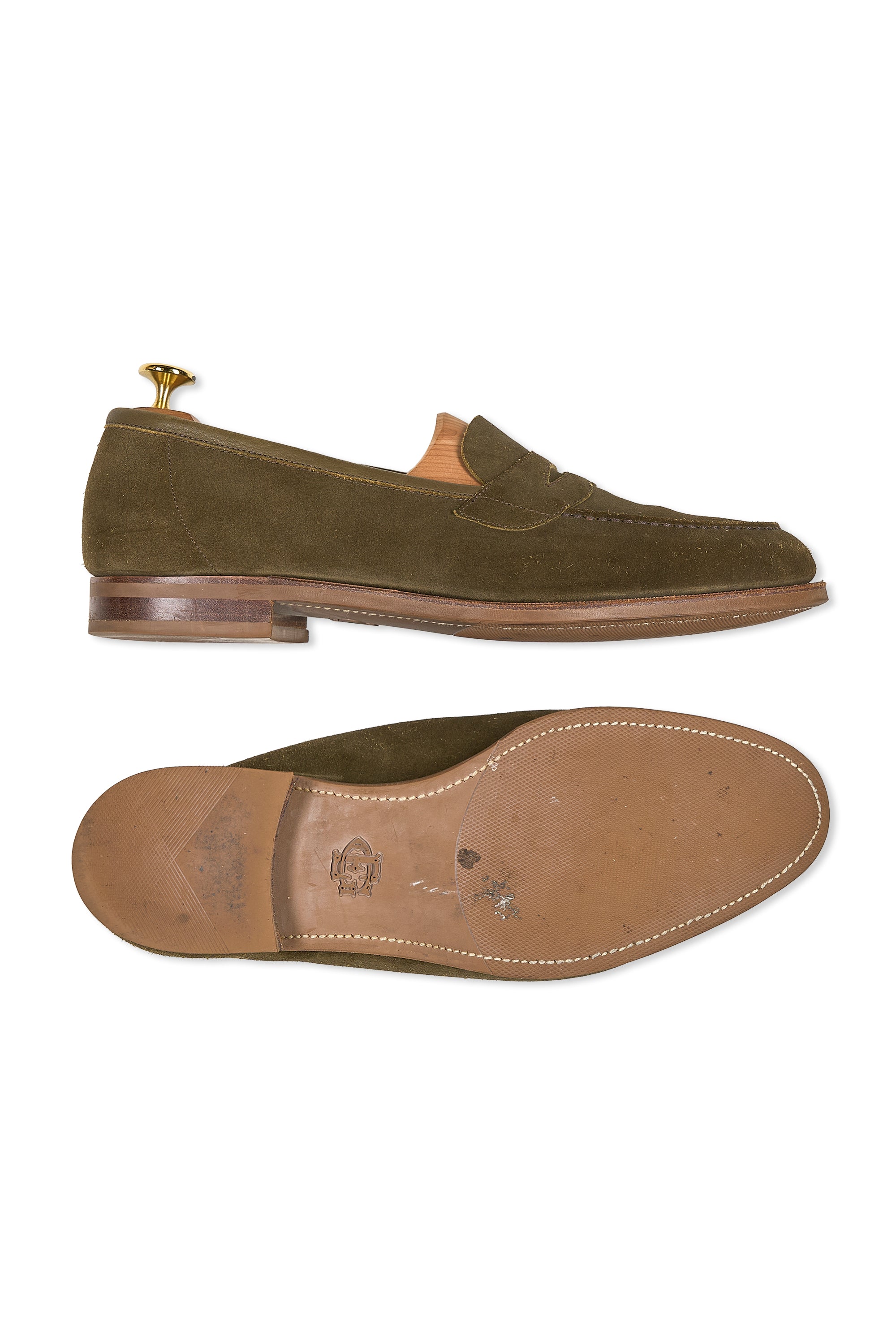 Edward Green Olive Suede Penny Loafers
