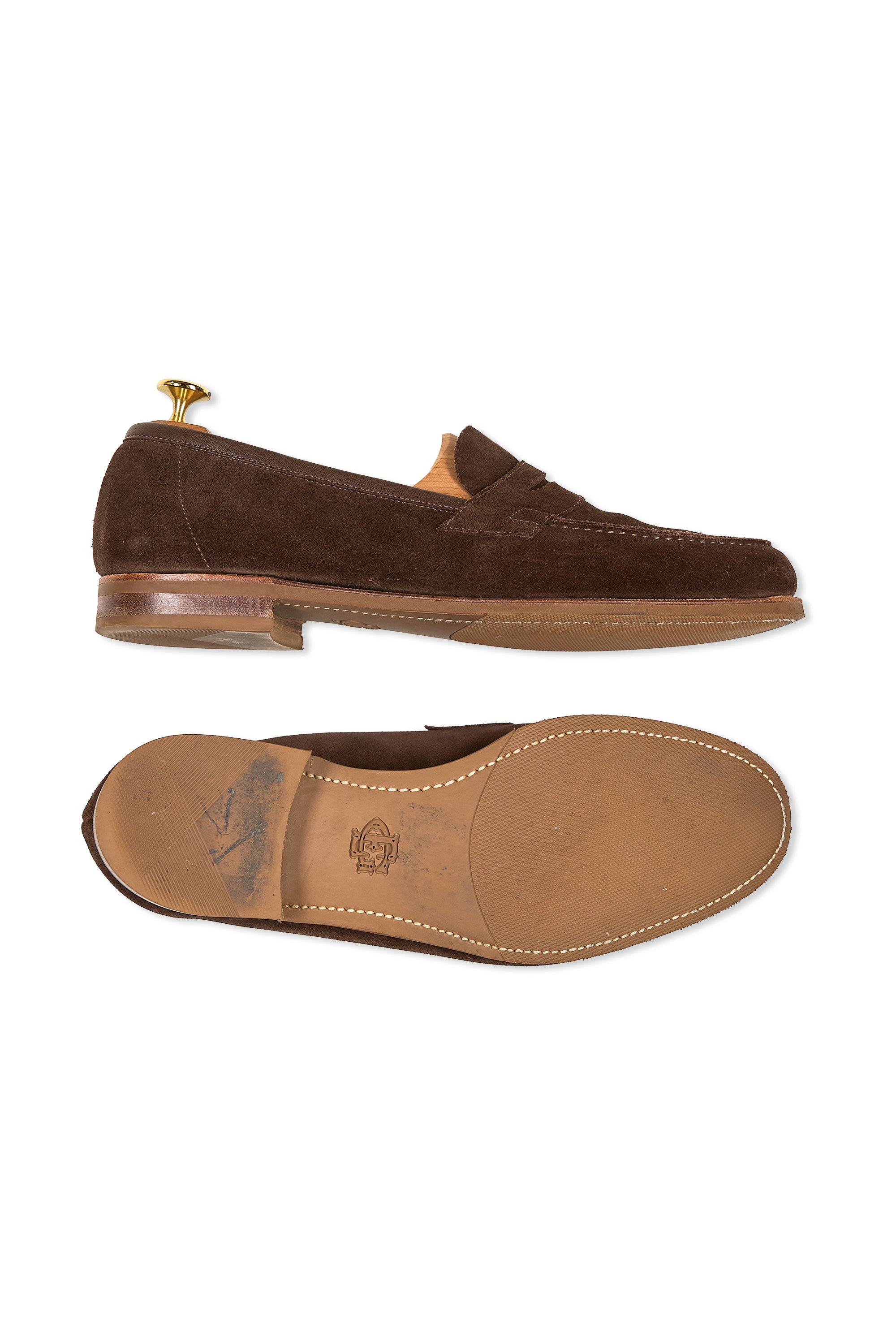 Edward Green Chocolate Suede Penny Loafers