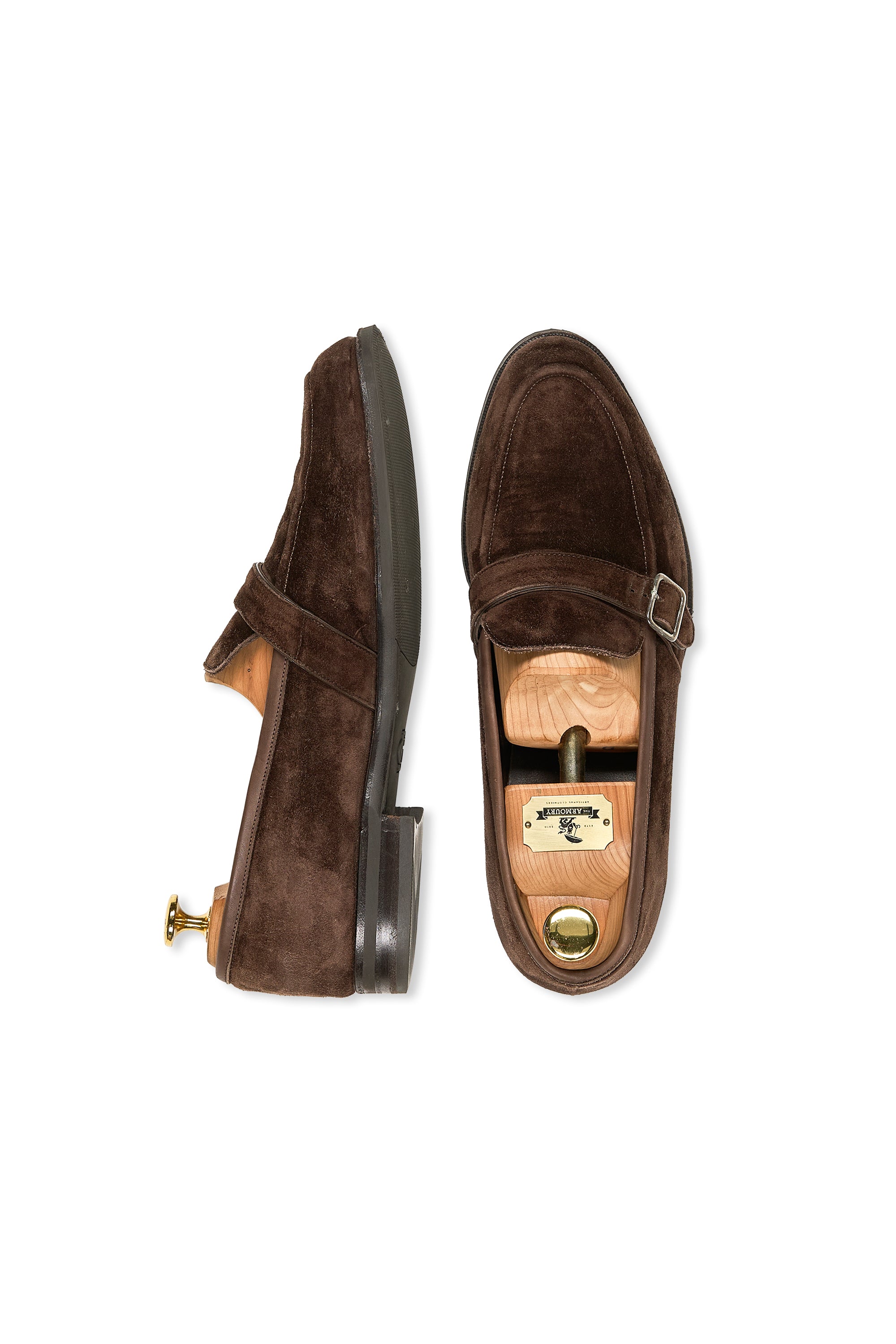 Edward Green Chocolate Suede Single Monk Loafers